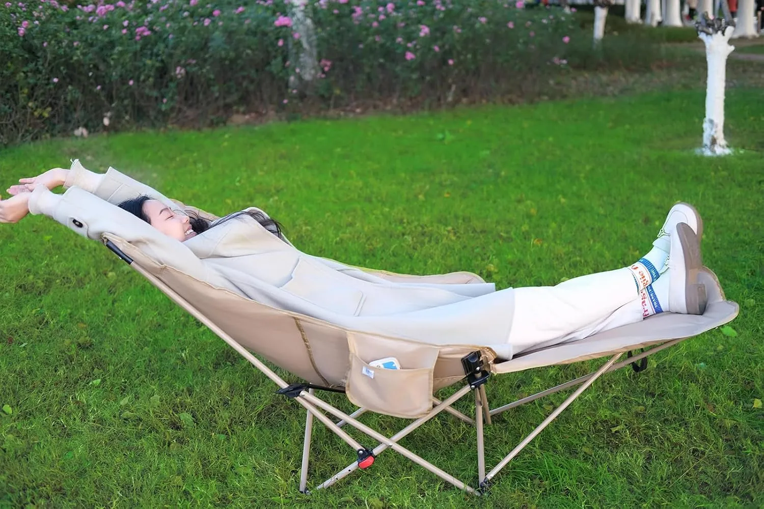 Dual Purpose Folding Camping Cot and Chair with Removable Footrest for Adults, Easy-to-Assemble Adjustable Sleeping Chair with Carry Bag for Fishing, Hiking, Travel, Home (Black)