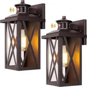 Dusk to Dawn Outdoor Wall Light Fixtures, Motion Sensor Outside Porch Lights, Anti-Rust Exterior Wall Sconces with E26 Base, Waterproof Brown Lanterns for Doorway, House, Patio, Garage, 2-Pack