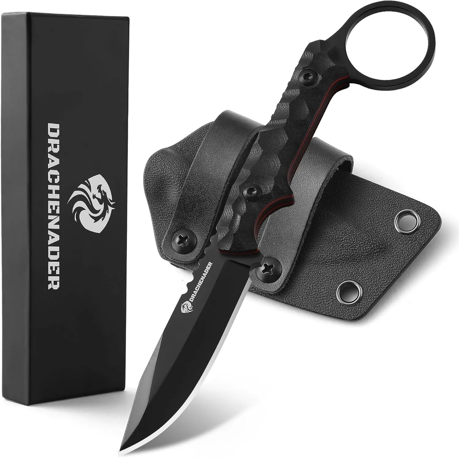 EDC Fixed Blade Knife with Sheath 7.08" Small Horizontal Carry Knifes with Kydex Sheath, Full Tang 5Cr13moV Stainless Steel, Black, Neck Knife, Men Gifts