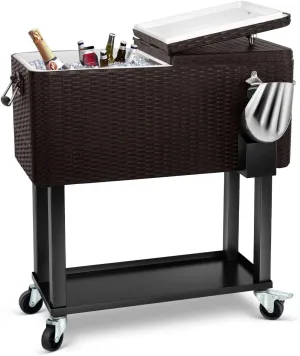 EDOSTORY 80 Quart Rolling Ice Chest Cooler Cart,Patio Backyard Party Drink Beverage Bar Stand Up Cooler Trolley with Ice Scoop