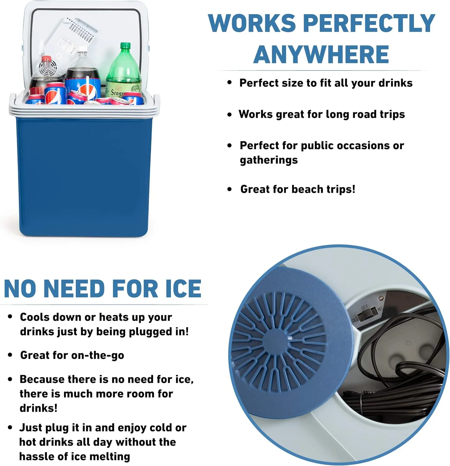 Electric cooleK-Box Electric Cooler and Warmer for Car and Home - 34 Quart (32 Liter) - Dual 110V AC House and 12V DC Vehicle Plugs