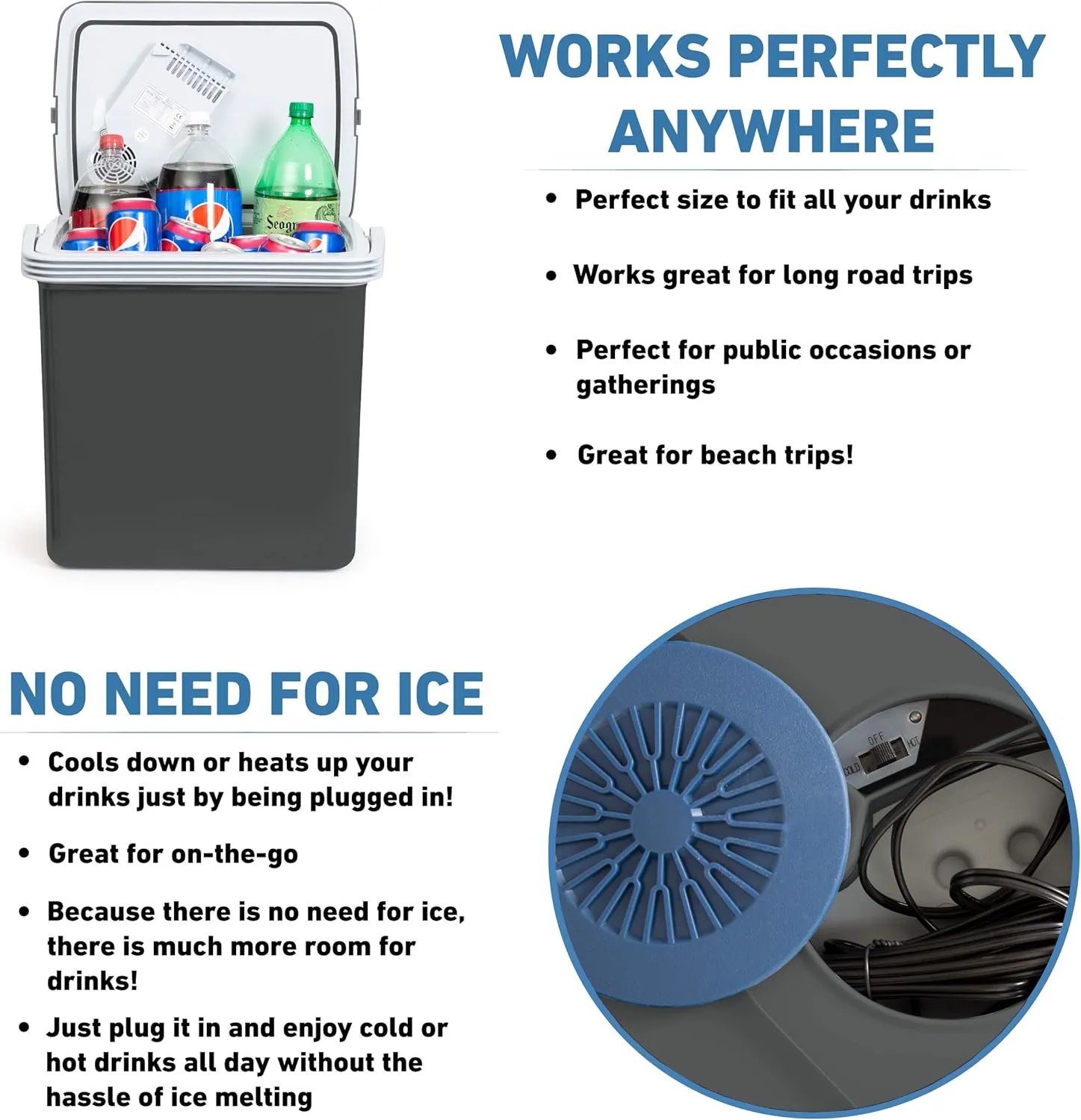 Electric cooleK-Box Electric Cooler and Warmer for Car and Home - 34 Quart (32 Liter) - Dual 110V AC House and 12V DC Vehicle Plugs