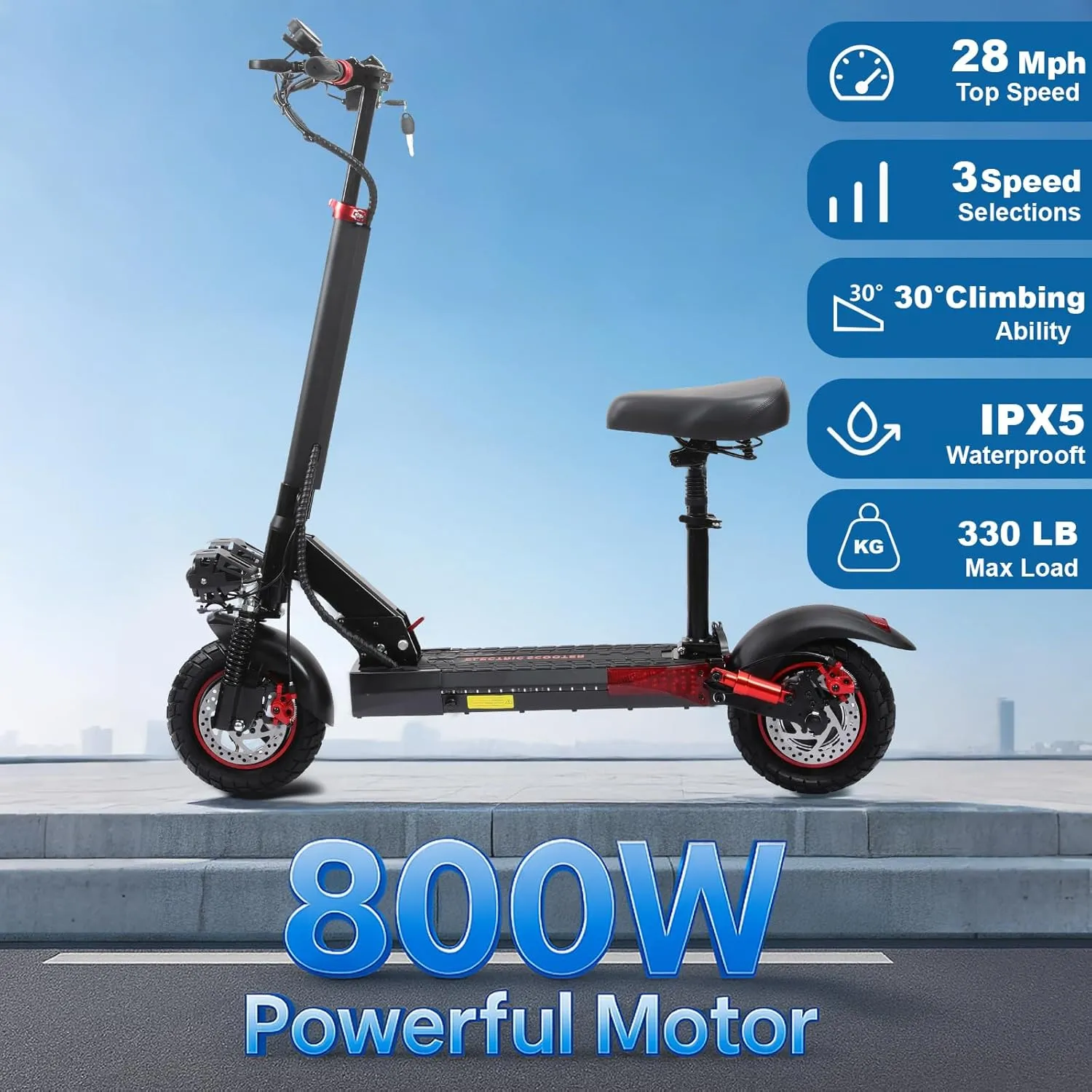 Electric Scooter Adults,28-50 MPH Top Speed,31-56 Miles Long Range,18/21/60AH Battery,10''-14''All-Terrain Tires,Electric Scooter with Seat & Dual Suspension Braking System
