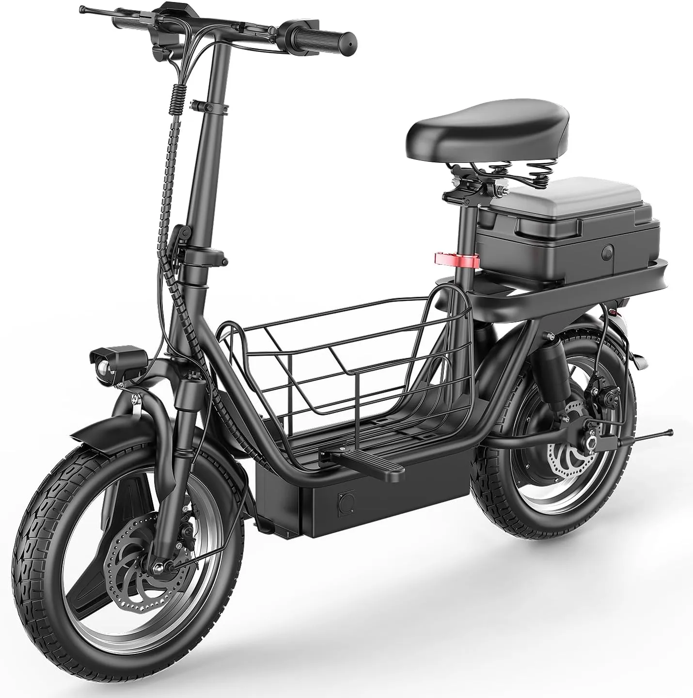 Electric Scooter for Adults, 500W Motor, 20-25 MPH and 20-30 Miles Long Range, 14" Foldable Commuting Electric Scooter with Seat and Basket/Box, Ample Storage for Pet & Cargo