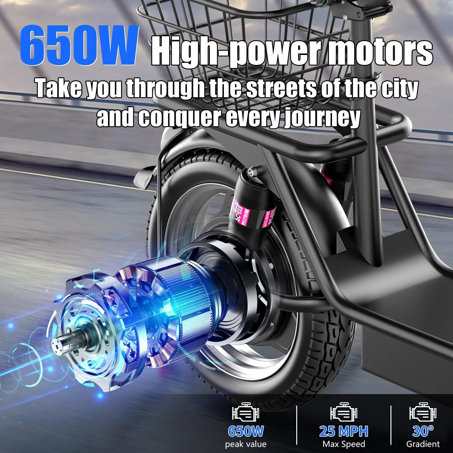 Electric Scooter for Adults, 500W Motor, 20-25 MPH and 20-30 Miles Long Range, 14" Foldable Commuting Electric Scooter with Seat and Basket/Box, Ample Storage for Pet & Cargo