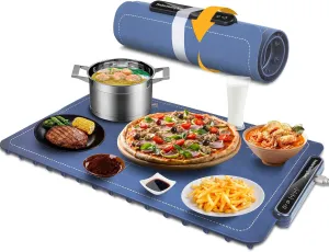 Electric Warming Tray, Qimh Food Warming Mat for Parties Buffet, Full Silicone Surface with 4 Temperature Setting & 10s Rapid Heating, Portable Food Heater for Countertop, Familly Gatherings, Sabbath