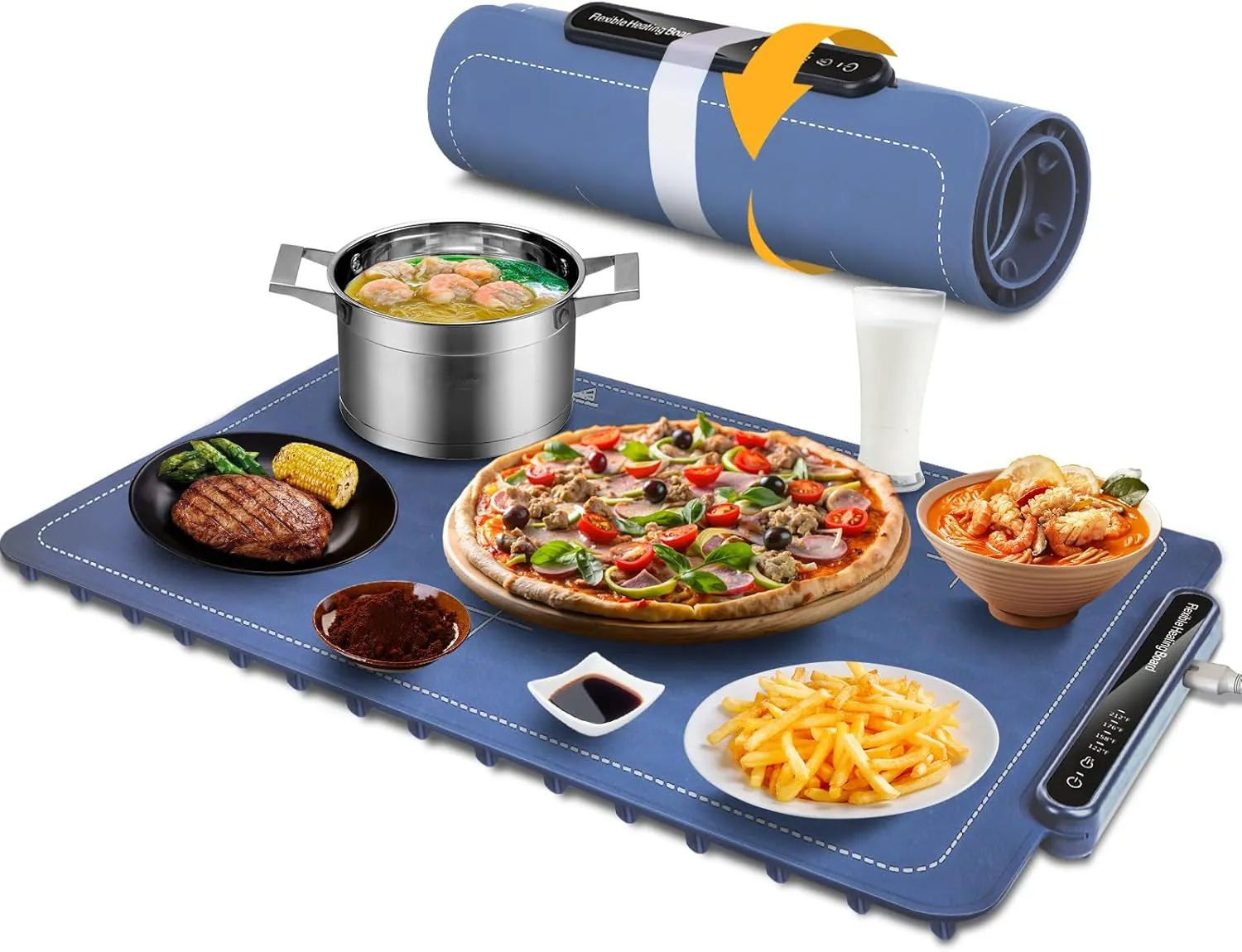 Electric Warming Tray, Qimh Food Warming Mat for Parties Buffet, Full Silicone Surface with 4 Temperature Setting & 10s Rapid Heating, Portable Food Heater for Countertop, Familly Gatherings, Sabbath