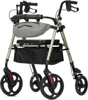 ELENKER Rollator Walker with Front Pouch, 10”Wheels, Sponge Padded Seat and Backrest, Fully Adjustment Frame for Seniors, Champagne