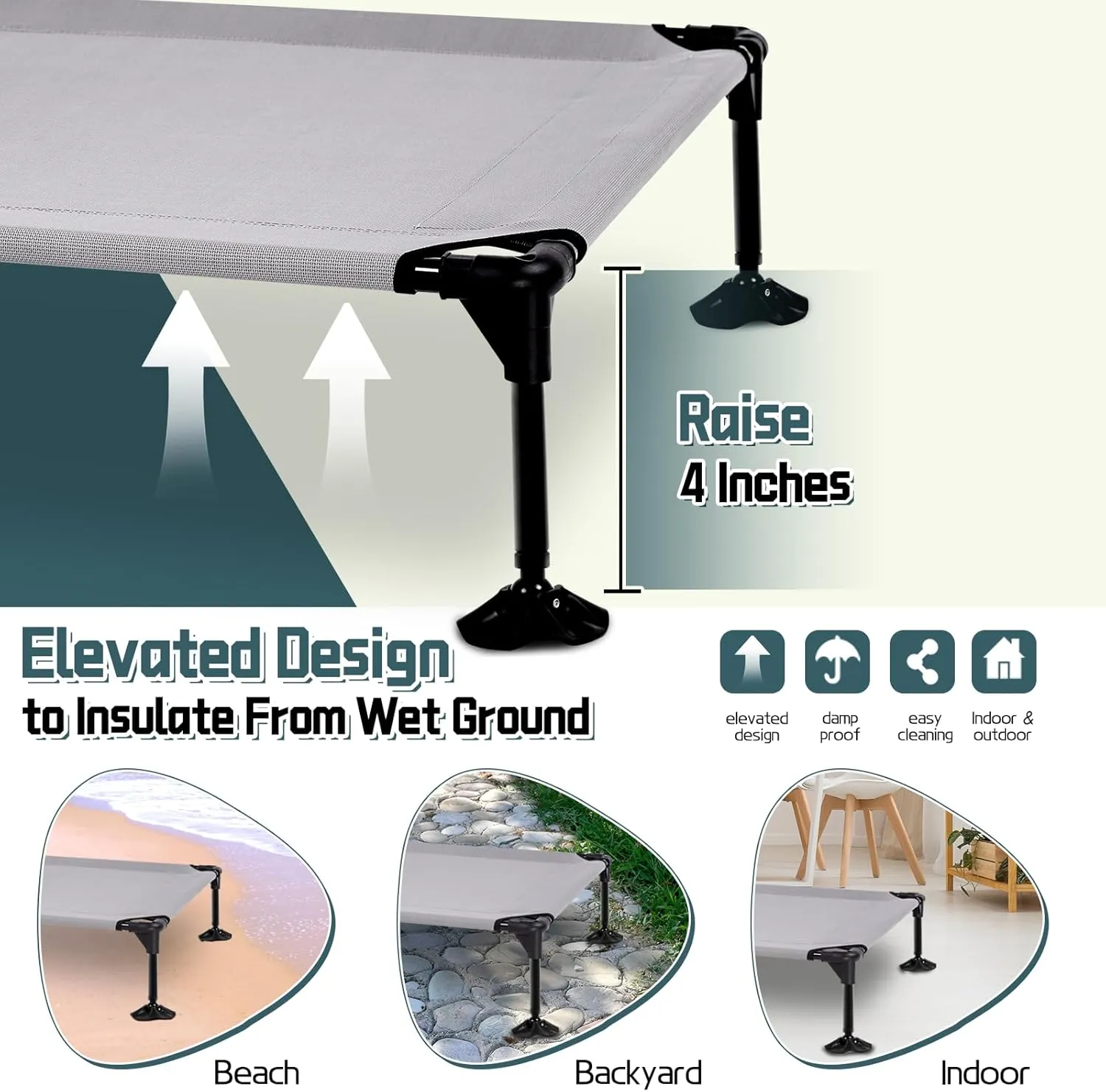 Elevated Outdoor Dog Bed with Canopy & Adjustable Feet - Larger Shade for Camping, Backyard & Patio
