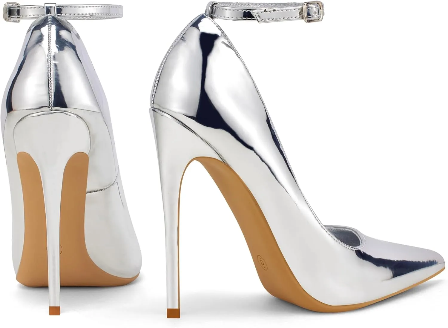 Elisabet Tang Women's Pumps Closed Pointed Toe Heels with Ankle Strap Slip on Stiletto High Heels 5 Inch for Wedding Party Sexy Dress Shoes