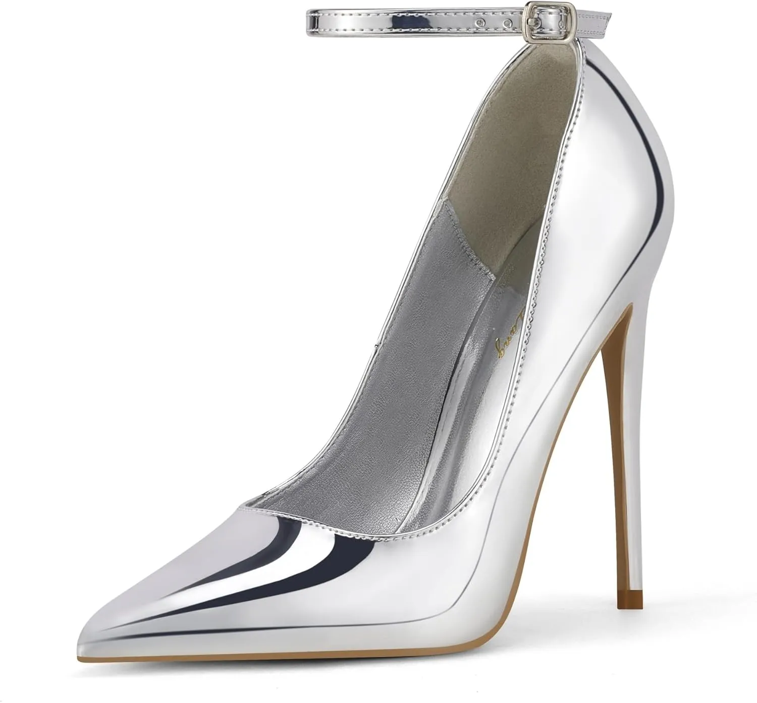 Elisabet Tang Women's Pumps Closed Pointed Toe Heels with Ankle Strap Slip on Stiletto High Heels 5 Inch for Wedding Party Sexy Dress Shoes