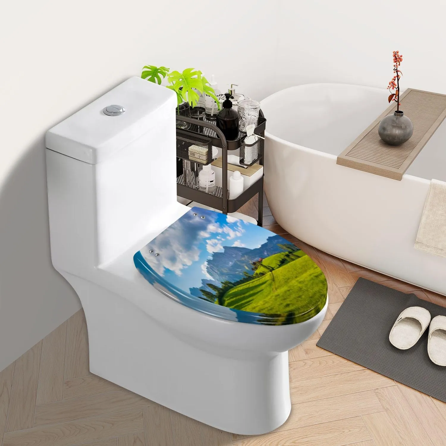 Elongated Toilet Seat Idyllic alpine scenery farmhouse front Wilder Kaiser Austria Tirol Resin Toilet Seat Slow Quiet Close with Quick-Release Hinges Toilet Seat with Cover Easy to Clean Install