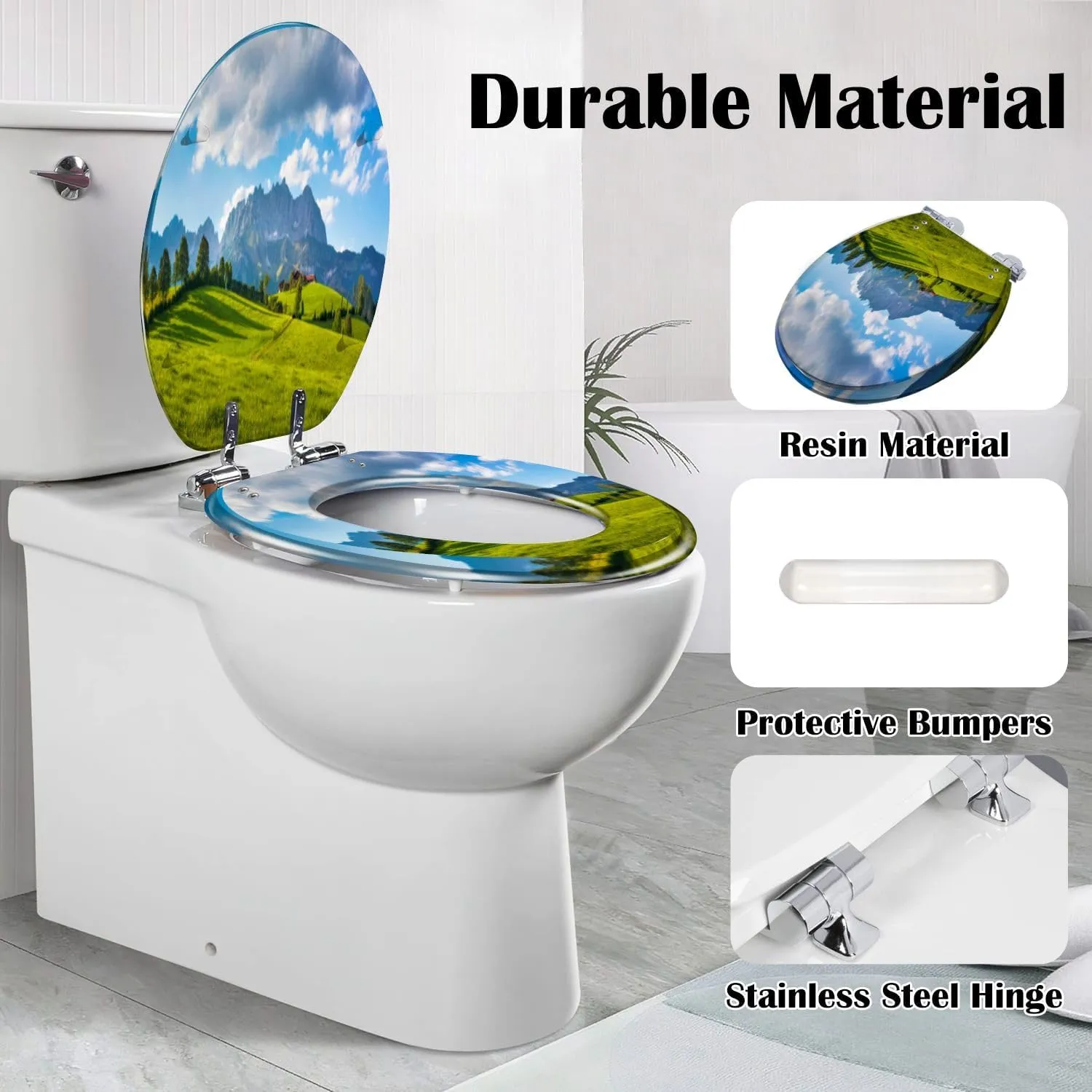Elongated Toilet Seat Idyllic alpine scenery farmhouse front Wilder Kaiser Austria Tirol Resin Toilet Seat Slow Quiet Close with Quick-Release Hinges Toilet Seat with Cover Easy to Clean Install