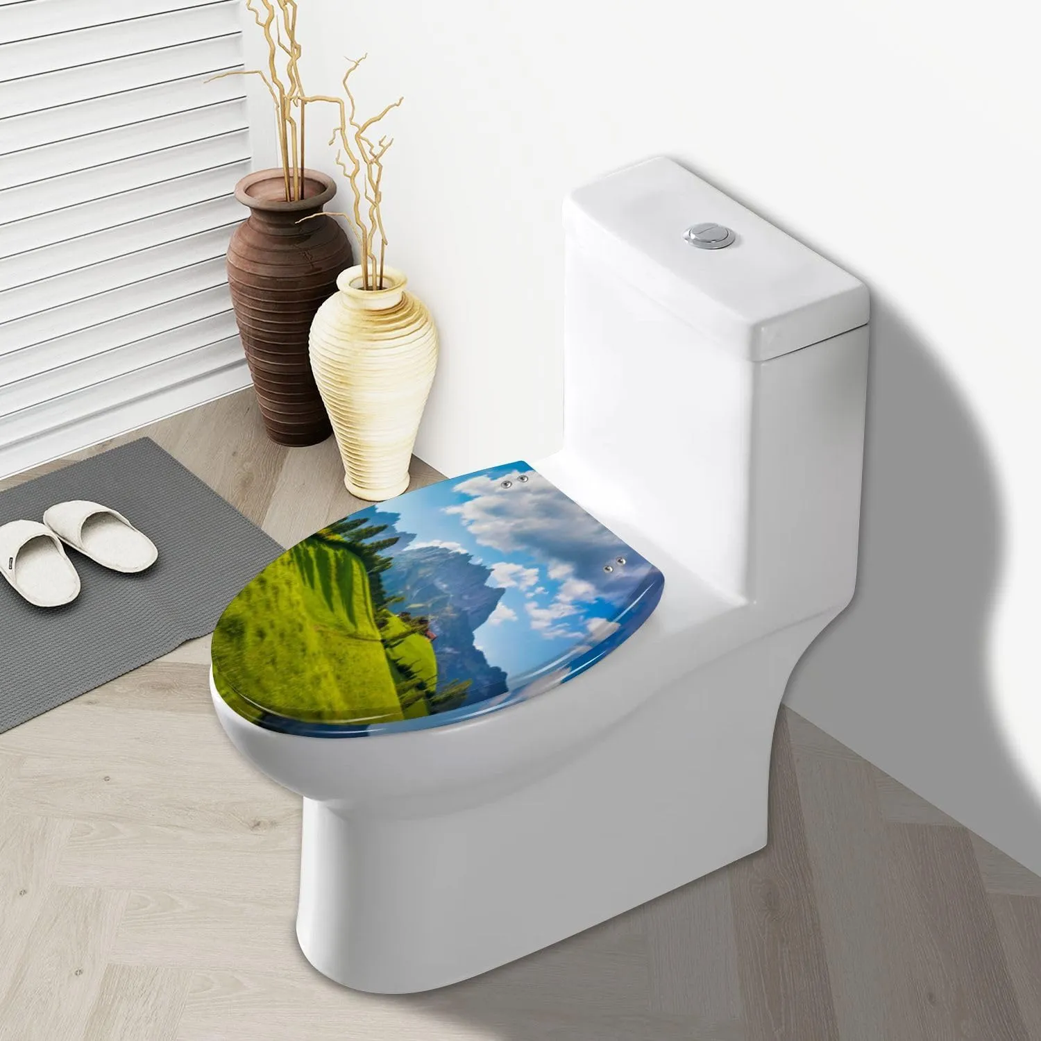 Elongated Toilet Seat Idyllic alpine scenery farmhouse front Wilder Kaiser Austria Tirol Resin Toilet Seat Slow Quiet Close with Quick-Release Hinges Toilet Seat with Cover Easy to Clean Install