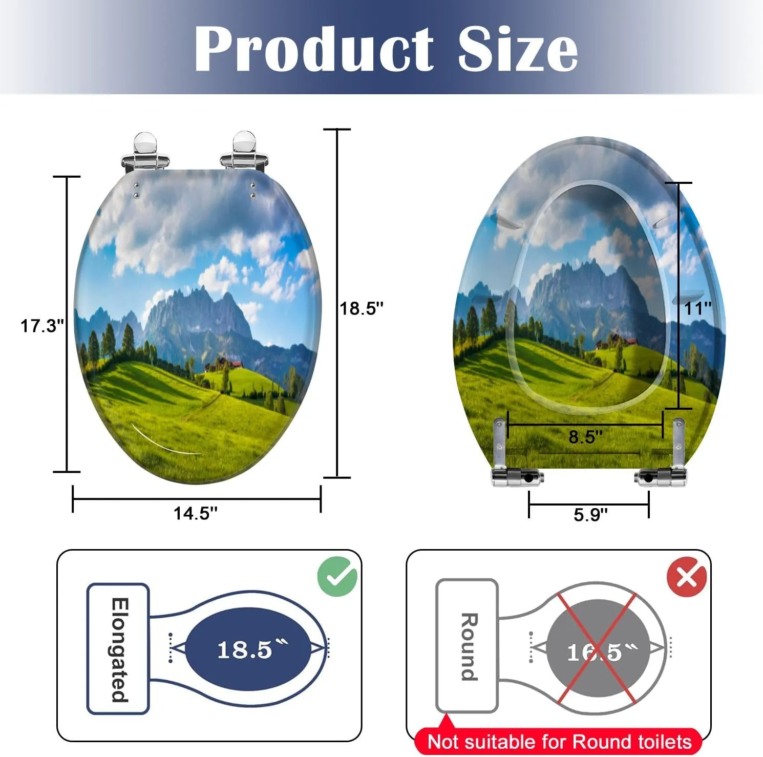 Elongated Toilet Seat Idyllic alpine scenery farmhouse front Wilder Kaiser Austria Tirol Resin Toilet Seat Slow Quiet Close with Quick-Release Hinges Toilet Seat with Cover Easy to Clean Install