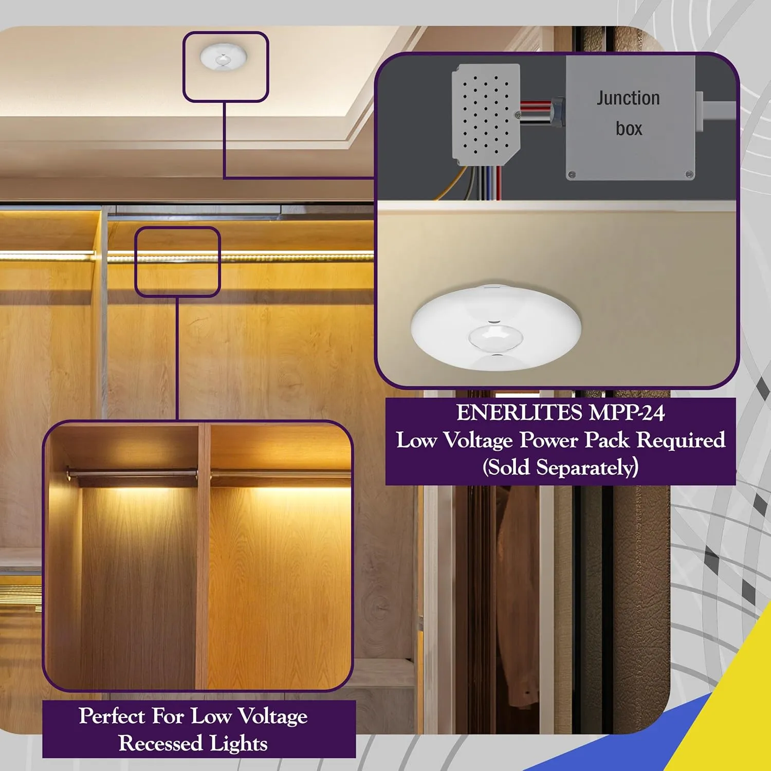 ENERLITES Low Voltage Ceiling Sensor Pir Occupancy Motion Detector, 360° Field of View, 1200 Sq Ft Coverage, Commercial/Industrial Grade, MPC-50L, White
