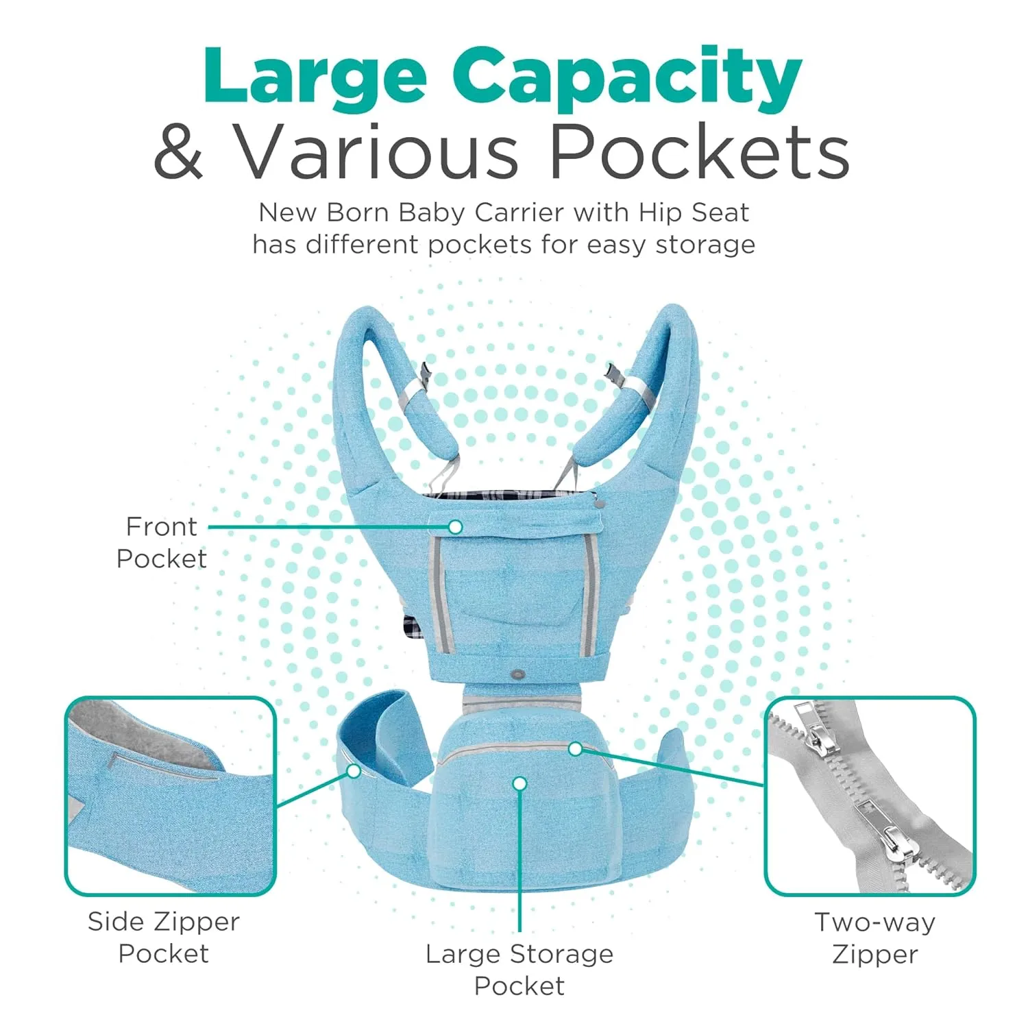 Ergonomic Baby Carrier with Hip Seat – Newborn to Toddler, Front-Facing Baby Carrier for Plus Size Parents- Foldable Toddler Carrier for Learning and Standing, Blue