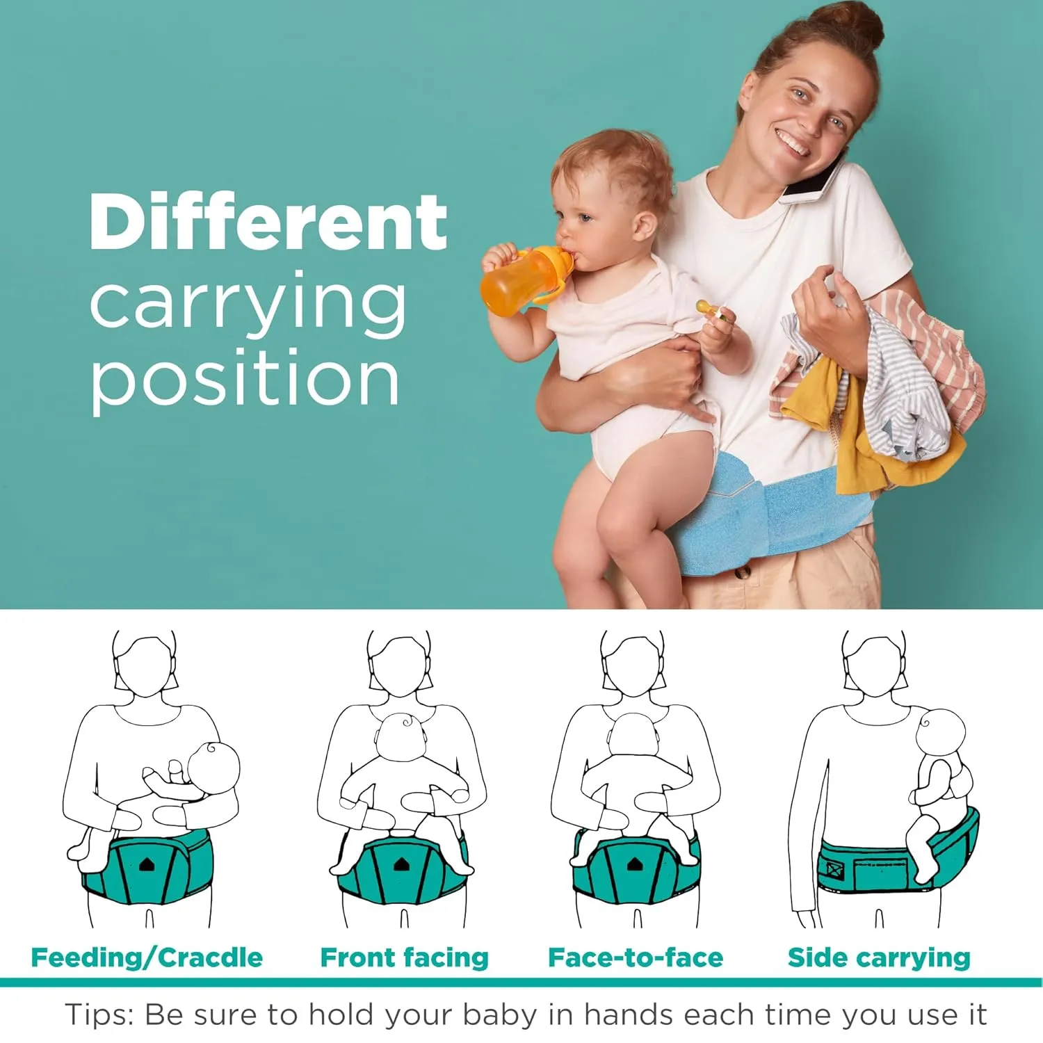 Ergonomic Baby Carrier with Hip Seat – Newborn to Toddler, Front-Facing Baby Carrier for Plus Size Parents- Foldable Toddler Carrier for Learning and Standing, Blue