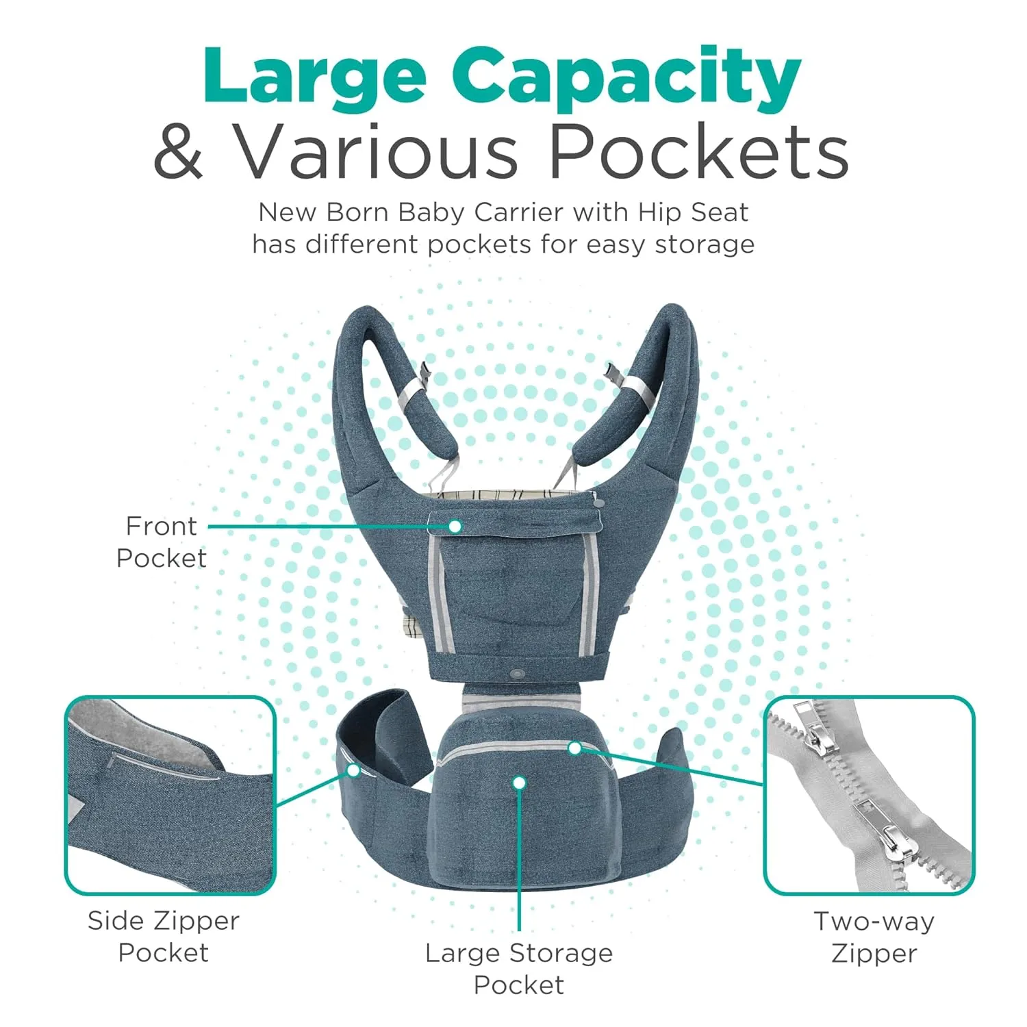 Ergonomic Baby Carrier with Hip Seat – Newborn to Toddler, Front-Facing Baby Carrier for Plus Size Parents - Foldable Toddler Carrier for Learning and Standing, Dark Grey