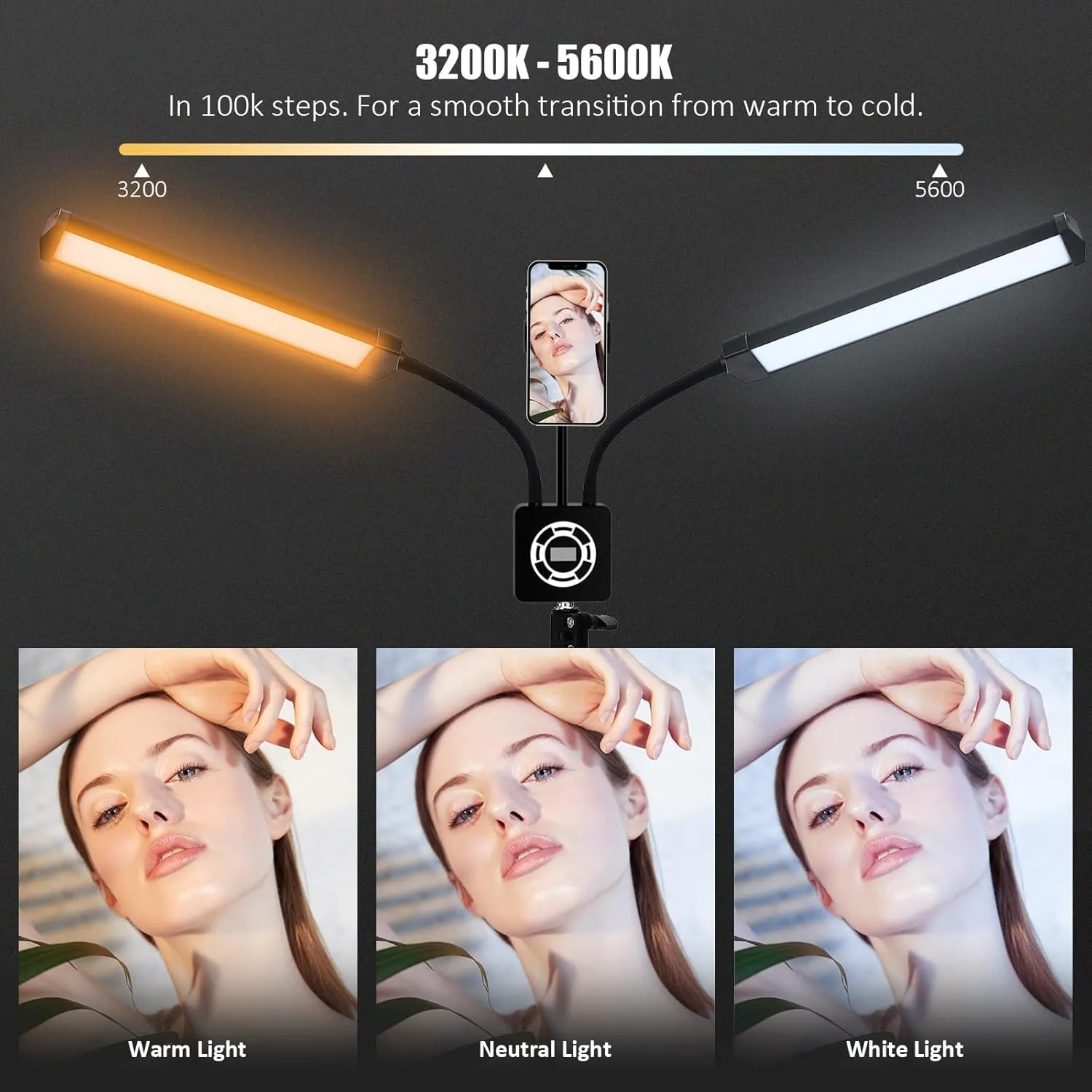 Esthetician Light with Tripod Stand and Phone Holder, Floor Lamp, Lash Lamp for Eyelash Extensions, [Upgrade] Touch Switch Lash Light for Makeup, Tattoo, Photography, Selfie, Video Recording（Black）