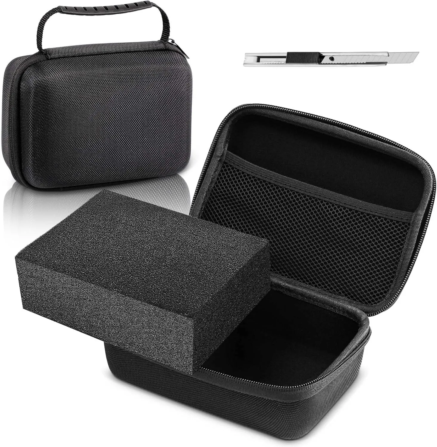 EVA Hard Case with Foam Protective Hard Case EVA Shockproof Outdoor for Storage of Drones, Digital Products, Electronic Instruments with Knife(Black,12.6 x 12.2 x 3.5 Inch)