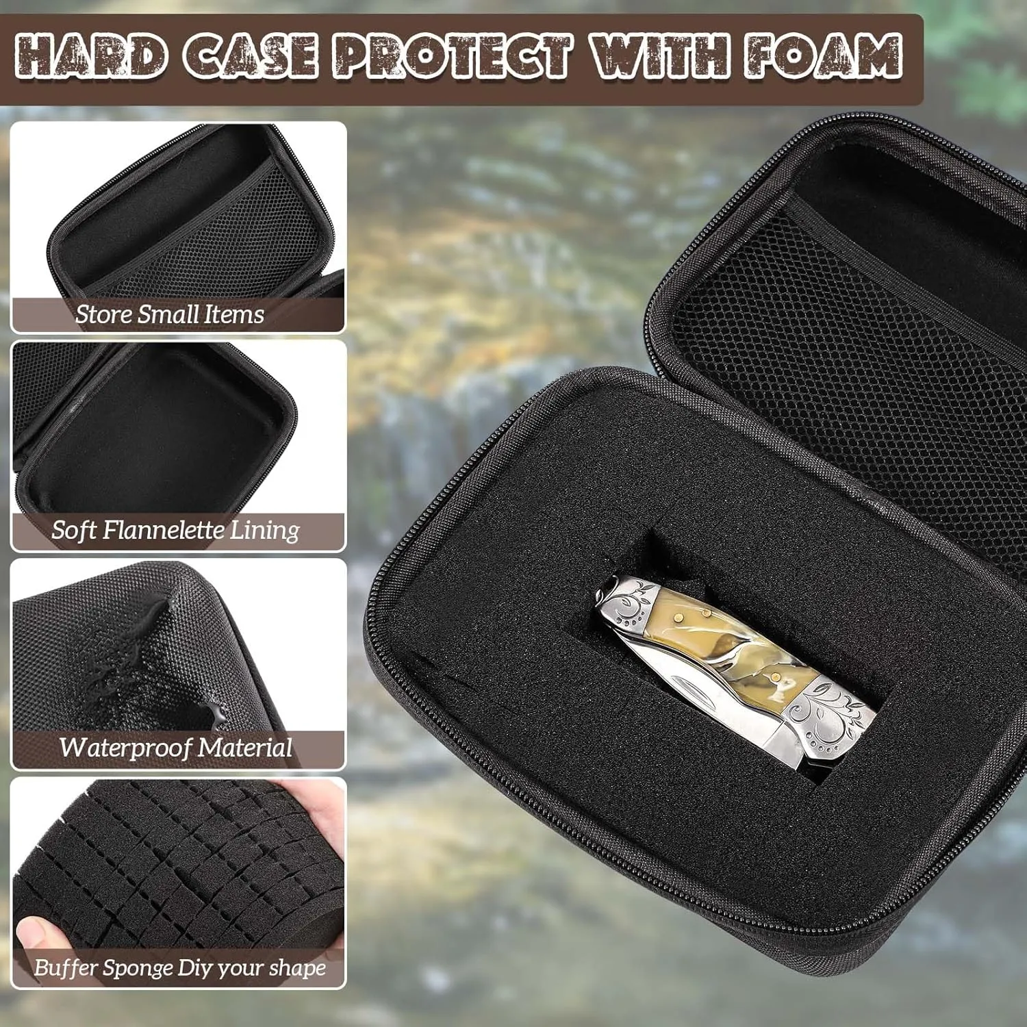 EVA Hard Case with Foam Protective Hard Case EVA Shockproof Outdoor for Storage of Drones, Digital Products, Electronic Instruments with Knife(Black,12.6 x 12.2 x 3.5 Inch)