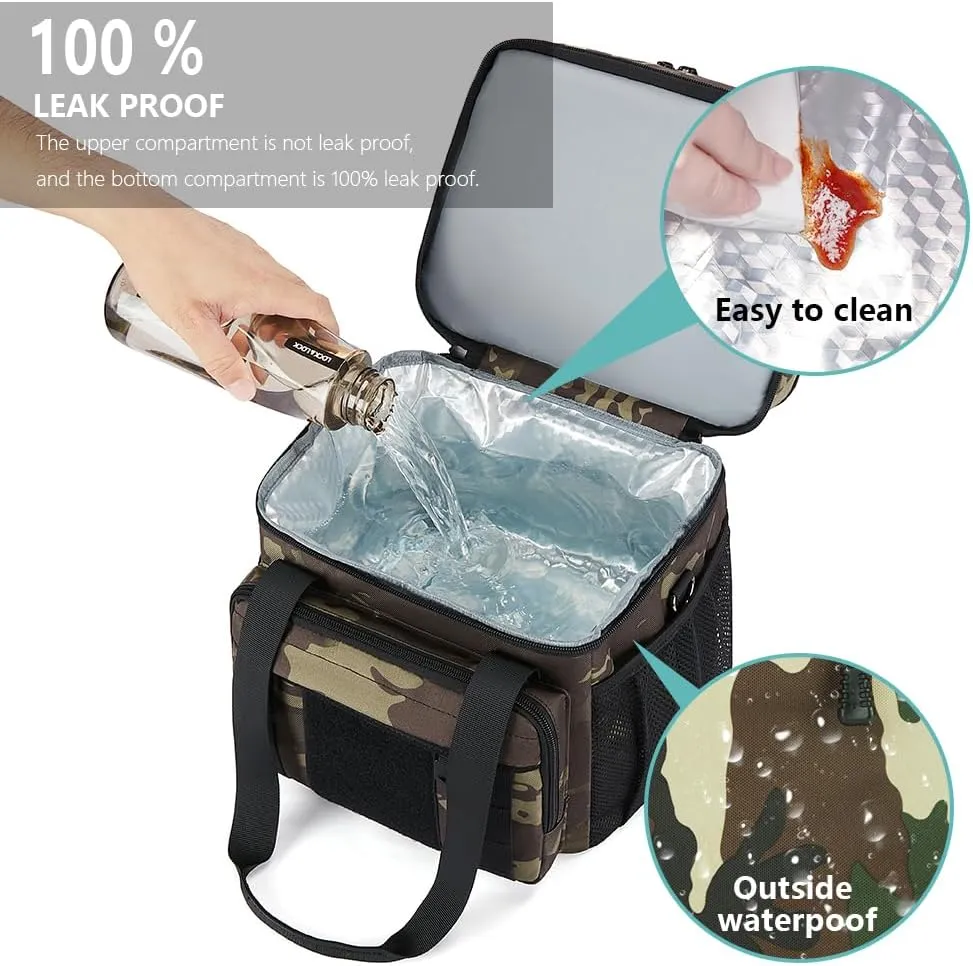 Expandable Large Tactical Lunch Box for Adults, Heavy Duty Durable Lunch Cooler Bag with MOLLE Lunch Pail for Work Camping Fishing Picnic (Black-Camo, 16L)