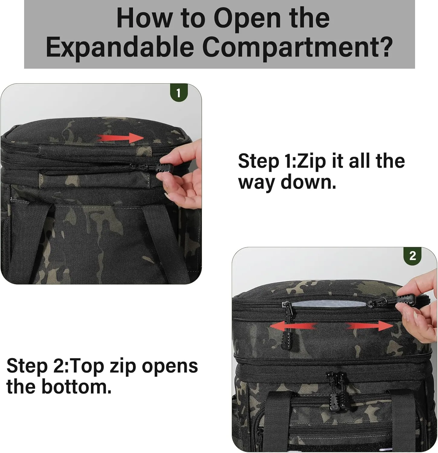 Expandable Tactical Lunch Box, Large Insulated Lunch Cooler Bag Heavy Duty Leakproof Lunch Pail for Men Adults Work Office Outdoor Picnic Trips,16L,Black-Camo