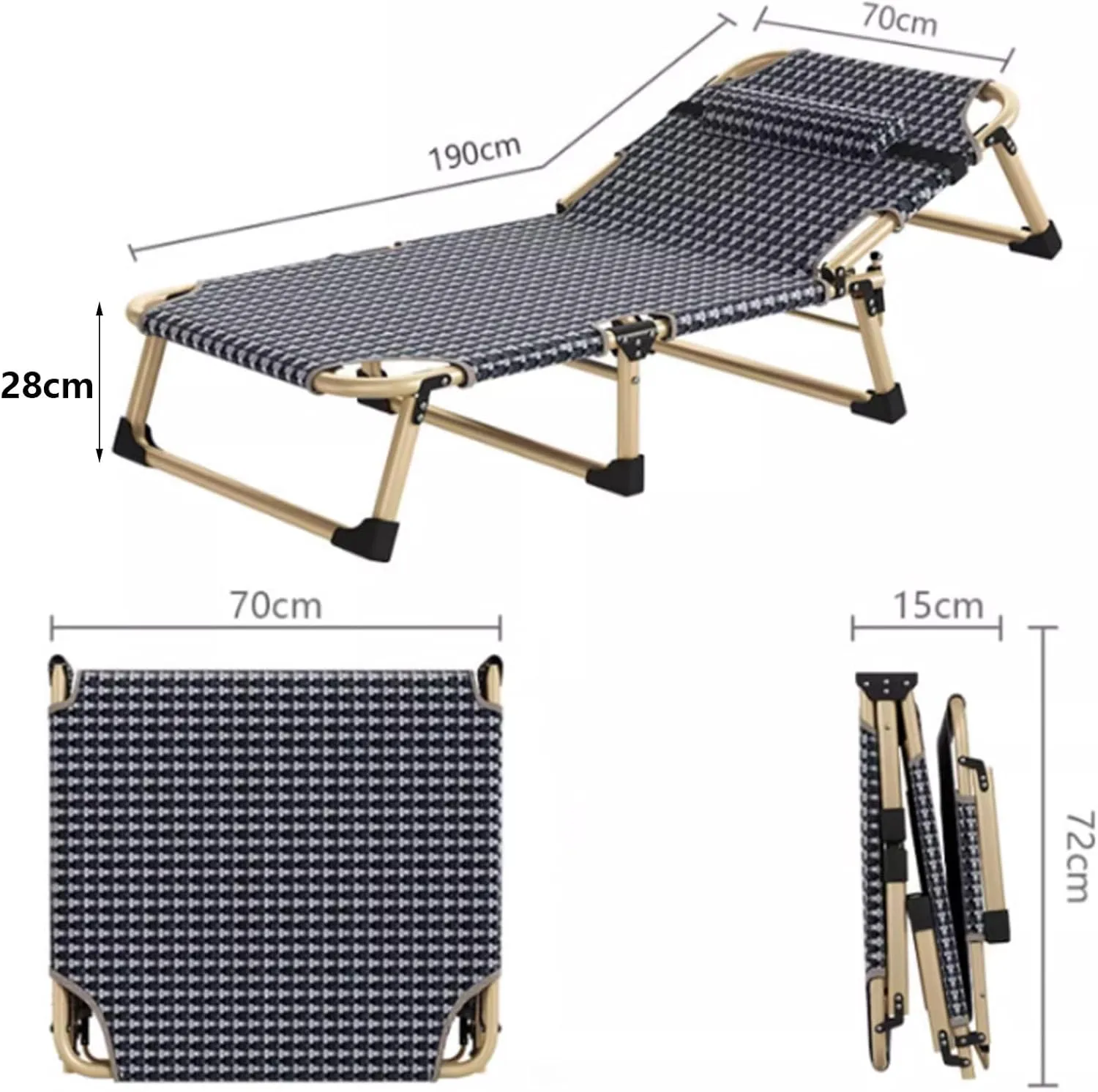 Extra Wide Camping Cot for Adults, Folding Reclining Chair with Pillow Portable Guest Bed for Sleeping Multi Use Fold Up Bed with Adjustable 4-Positions for Home, Office Bedroom & Outdoor(Black)
