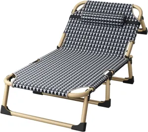 Extra Wide Camping Cot for Adults, Folding Reclining Chair with Pillow Portable Guest Bed for Sleeping Multi Use Fold Up Bed with Adjustable 4-Positions for Home, Office Bedroom & Outdoor(Black)