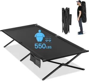 Extra Wide Camping Cot for Adults Oversized Sleeping Cots XXL Folding Bed with Carry Bag Portable Cot for Outdoor,Support to 550 lbs,Black
