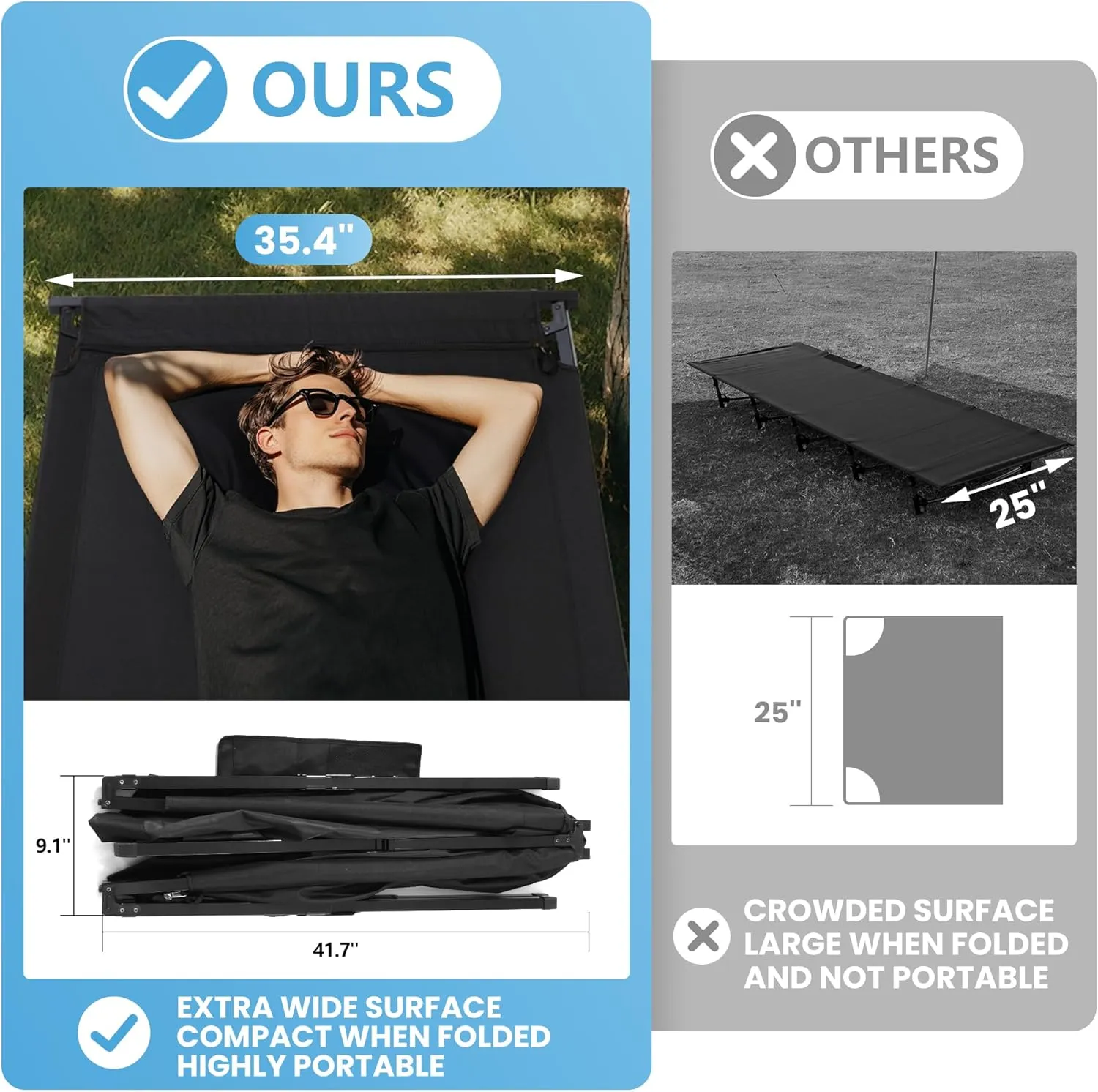 Extra Wide Camping Cot for Adults Oversized Sleeping Cots XXL Folding Bed with Carry Bag Portable Cot for Outdoor,Support to 550 lbs,Black