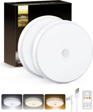 EZVALO Rechargeable Motion Sensor Ceiling Light, 10000mAh Wireless Closet Lights, Battery Operated Ceiling Light with Remote, 400 LM Motion Activated Lights for Pantry, Shower, Stairs, Garage 2Pack
