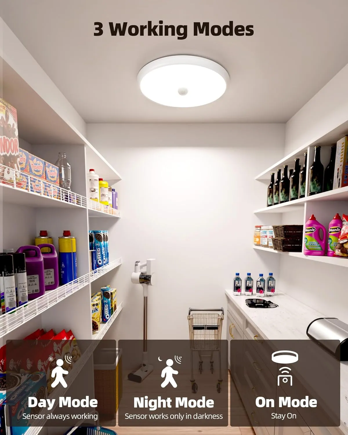 EZVALO Rechargeable Motion Sensor Ceiling Light, 10000mAh Wireless Closet Lights, Battery Operated Ceiling Light with Remote, 400 LM Motion Activated Lights for Pantry, Shower, Stairs, Garage 2Pack