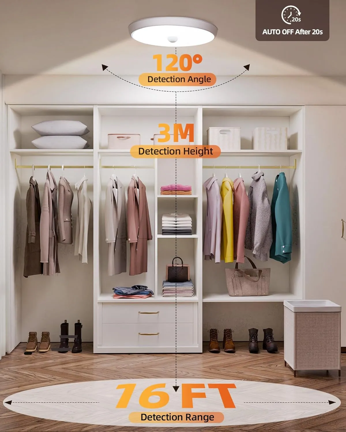 EZVALO Rechargeable Motion Sensor Ceiling Light, 10000mAh Wireless Closet Lights, Battery Operated Ceiling Light with Remote, 400 LM Motion Activated Lights for Pantry, Shower, Stairs, Garage 2Pack