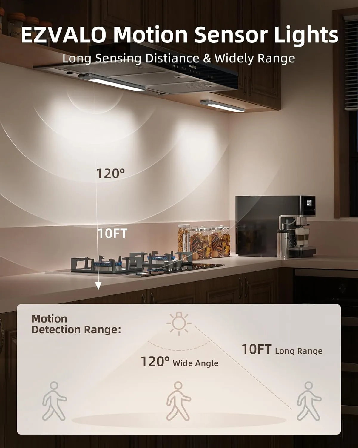 EZVALO Under Cabinet Lighting, 98 LED Rechargeable Motion Sensor Light Indoor, Magnetic Dimmable Closet Lights with 3 Color Temps, Wireless Under Counter Lights for Kitchen, Stairs(Grey, 2 Pack)