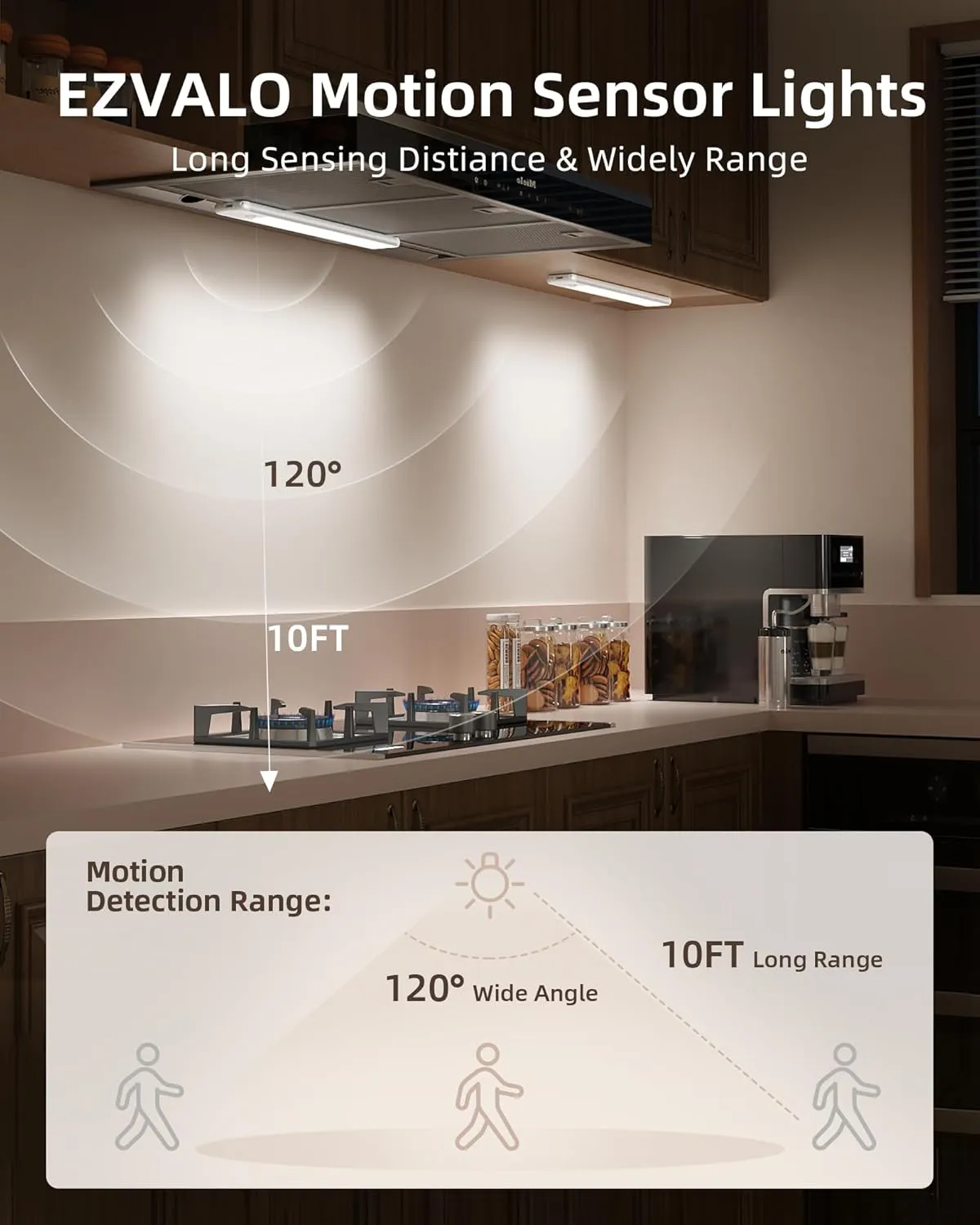 EZVALO Under Cabinet Lighting, 98 LED Rechargeable Motion Sensor Light Indoor, Magnetic Dimmable Closet Lights with 3 Color Temps, Wireless Under Counter Lights for Kitchen, Stairs(Silver, 2 Pack)