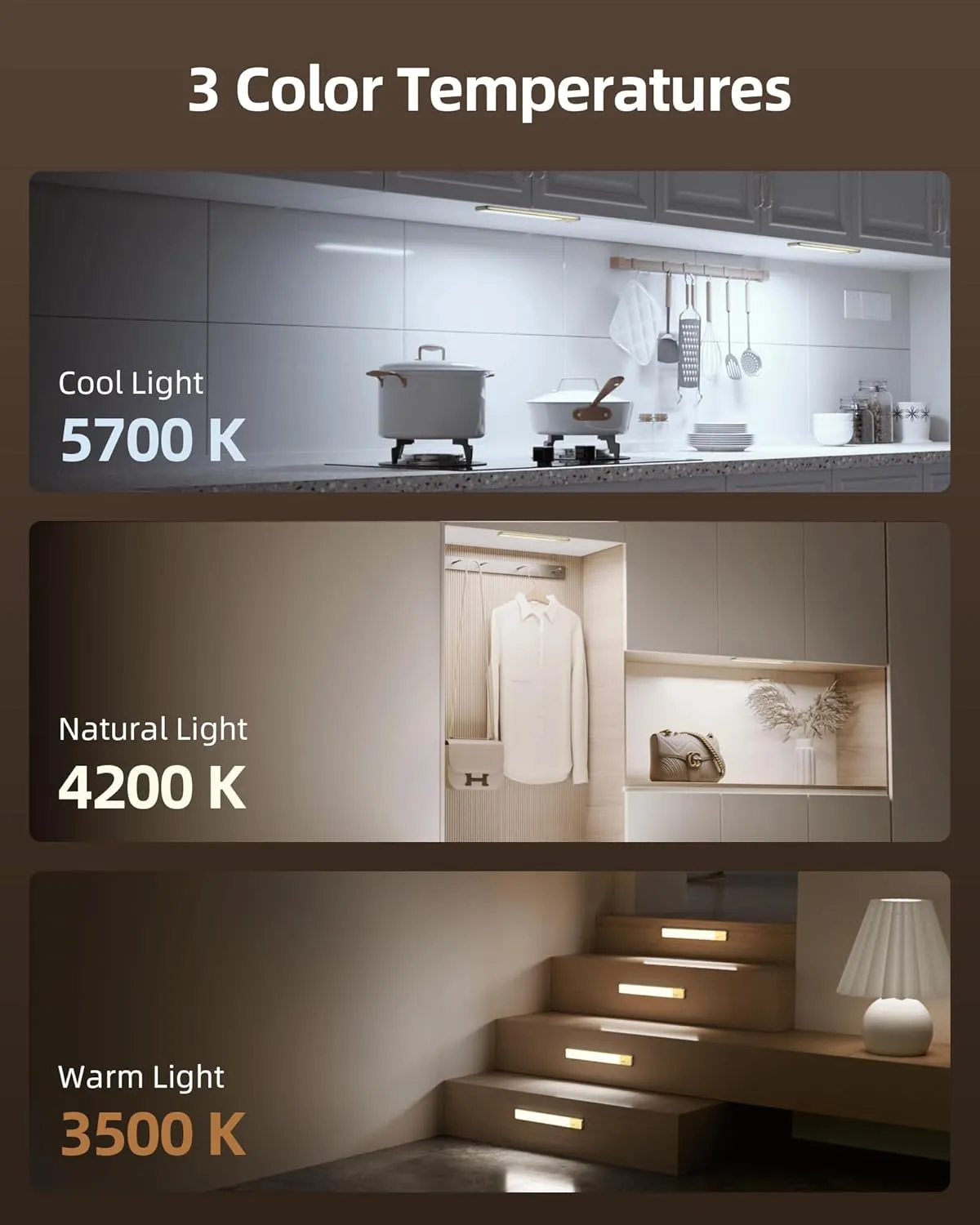 EZVALO Under Cabinet Lighting, 98 LED Rechargeable Motion Sensor Light Indoor, Magnetic Dimmable Closet Lights with 3 Color Temps, Wireless Under Counter Lights for Kitchen, Stairs(Silver, 2 Pack)