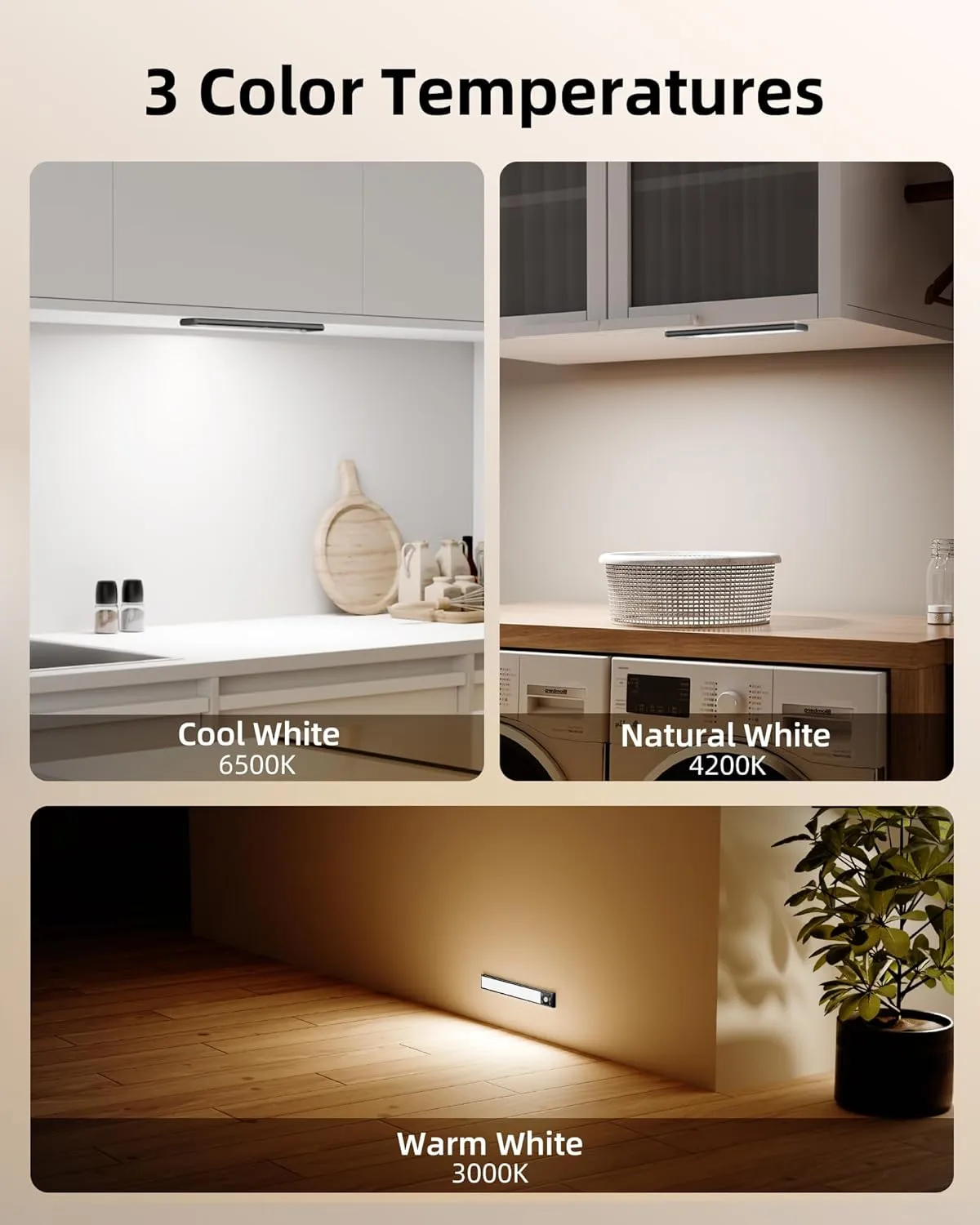 EZVALO Under Cabinet Lighting Wireless, 3 Color Temps Motion Sensor Lights Indoor, 62 LED Rechargeable Under Cabinet Lights, Dimmable Under Counter Lights for Kitchen, Closet, Stairs (2 Pack)