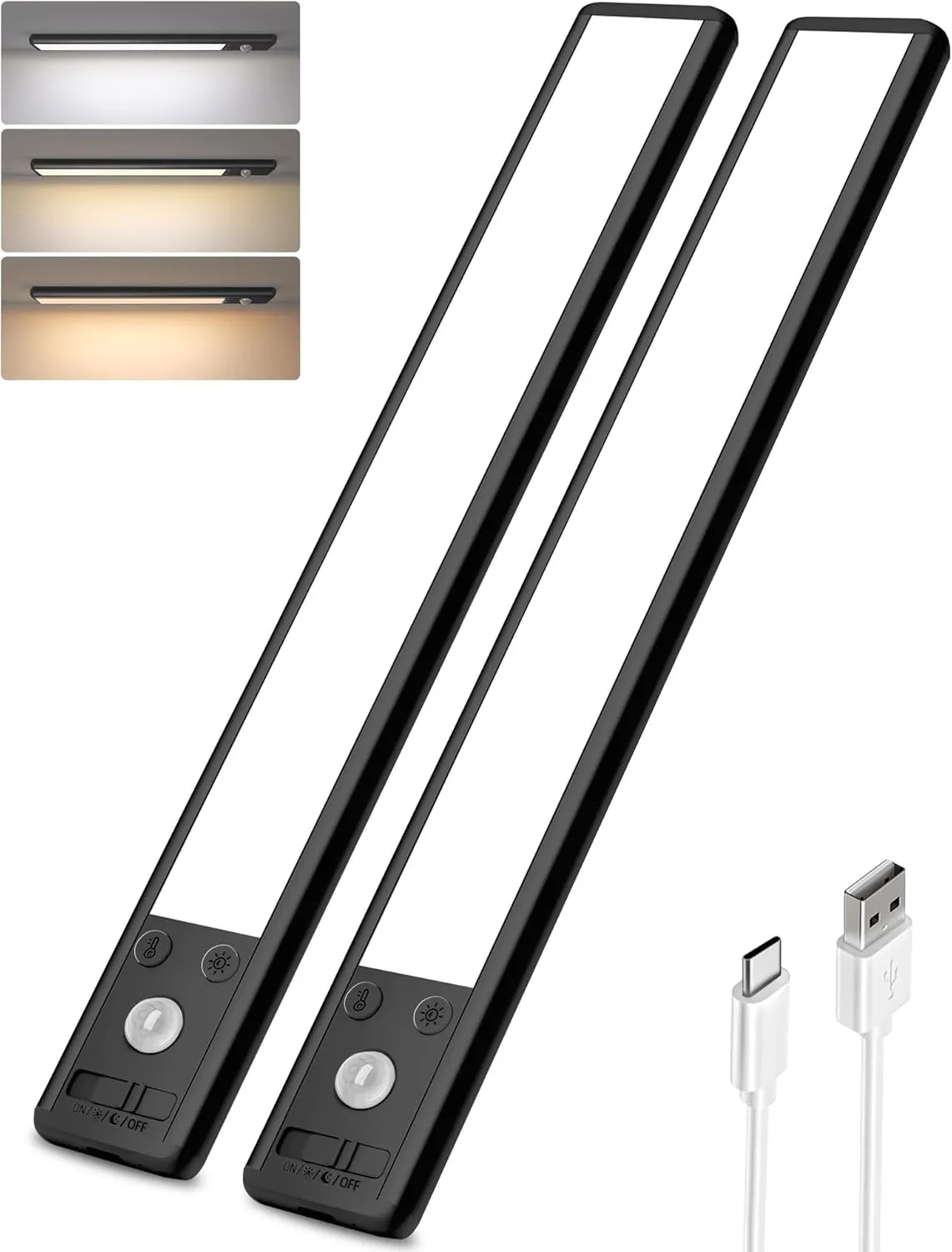 EZVALO Under Cabinet Lighting Wireless, 3 Color Temps Motion Sensor Lights Indoor, 62 LED Rechargeable Under Cabinet Lights, Dimmable Under Counter Lights for Kitchen, Closet, Stairs (2 Pack)