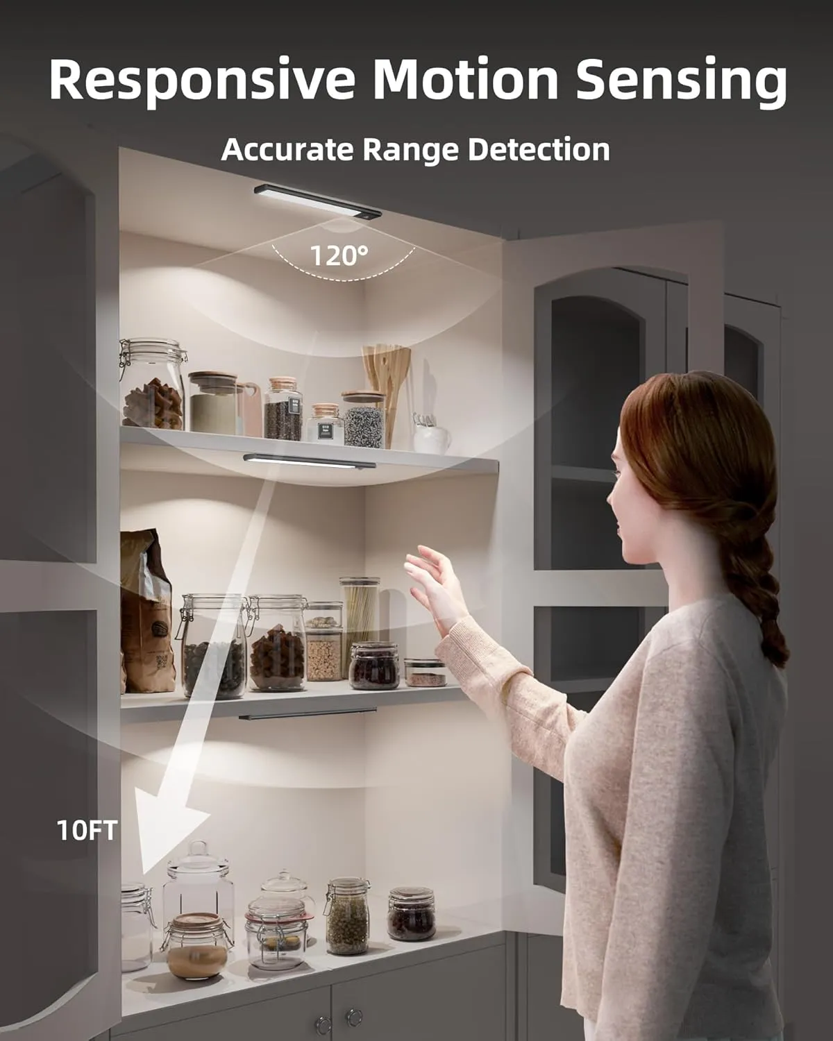 EZVALO Under Cabinet Lighting Wireless, 3 Color Temps Motion Sensor Lights Indoor, 62 LED Rechargeable Under Cabinet Lights, Dimmable Under Counter Lights for Kitchen, Closet, Stairs (2 Pack)
