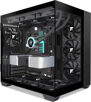 F300 PC Case - Pre-Installed 3 PWM No RGB Fan, ATX Mid-Tower Gaming PC Case, 270° Panoramic Glass with Type-C, FOIFKIN (Black)