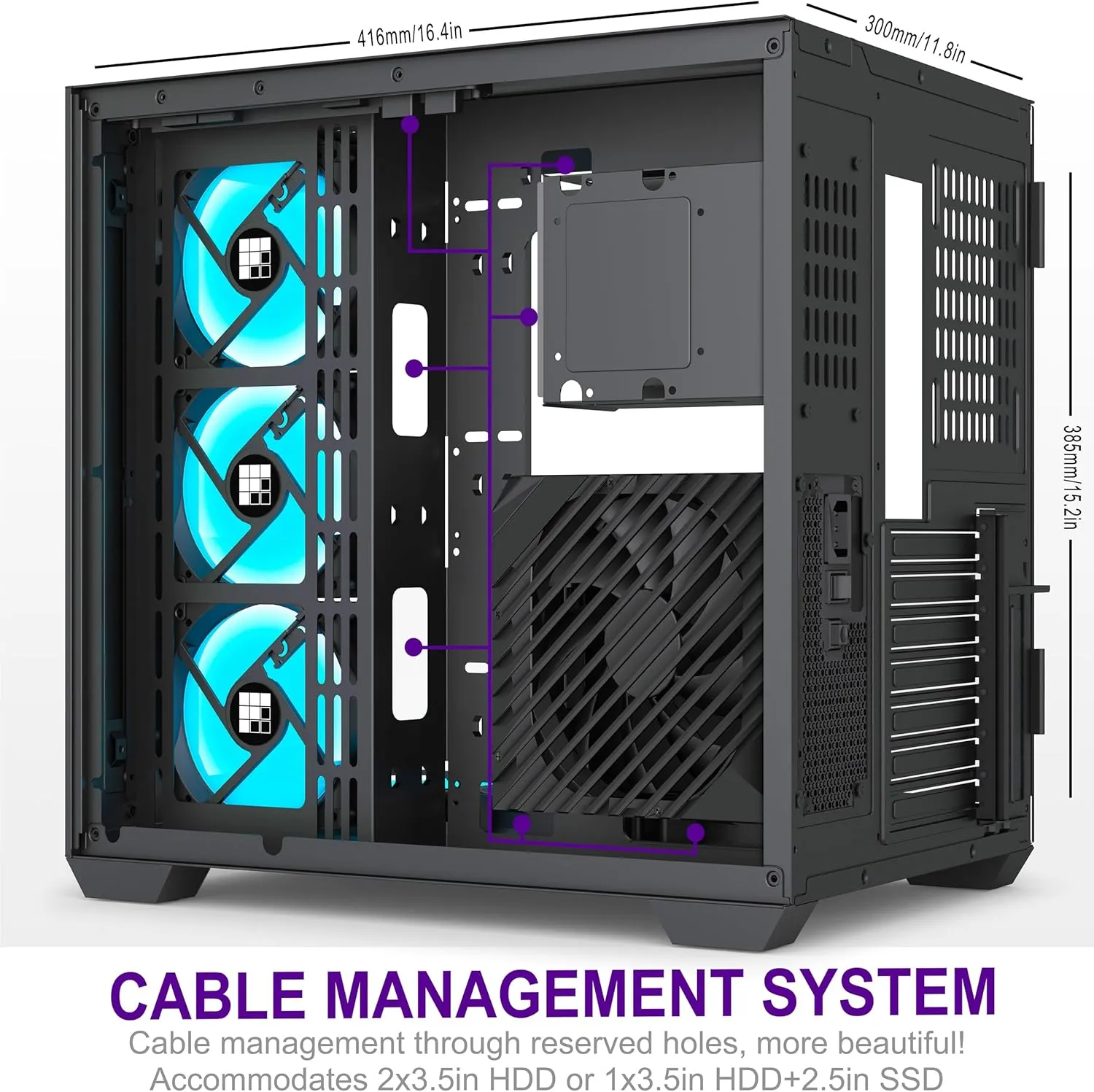 F600 PC Case - Pre-Installed 6 PWM ARGB Fan, ATX Mid-Tower Gaming PC Case, 270° Panoramic Glass with Type-C, FOIFKIN (Black, F600)