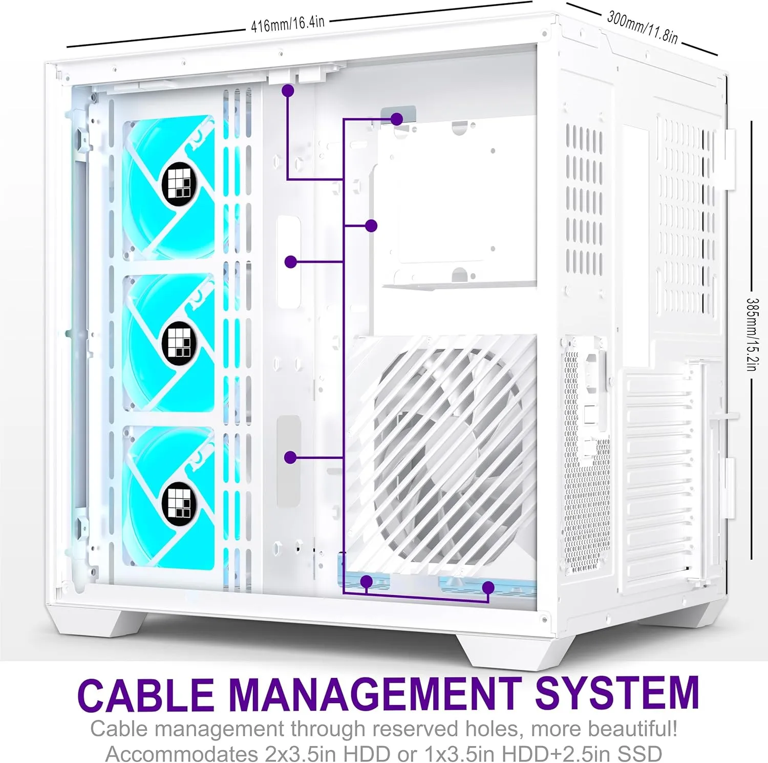 F600 PC Case - Pre-Installed 6 PWM ARGB Fan, ATX Mid-Tower Gaming PC Case, 270° Panoramic Glass with Type-C, FOIFKIN (White, F600)