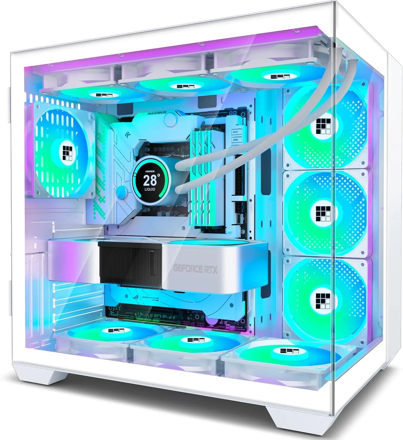 F600 PC Case - Pre-Installed 6 PWM ARGB Fan, ATX Mid-Tower Gaming PC Case, 270° Panoramic Glass with Type-C, FOIFKIN (White, F600)