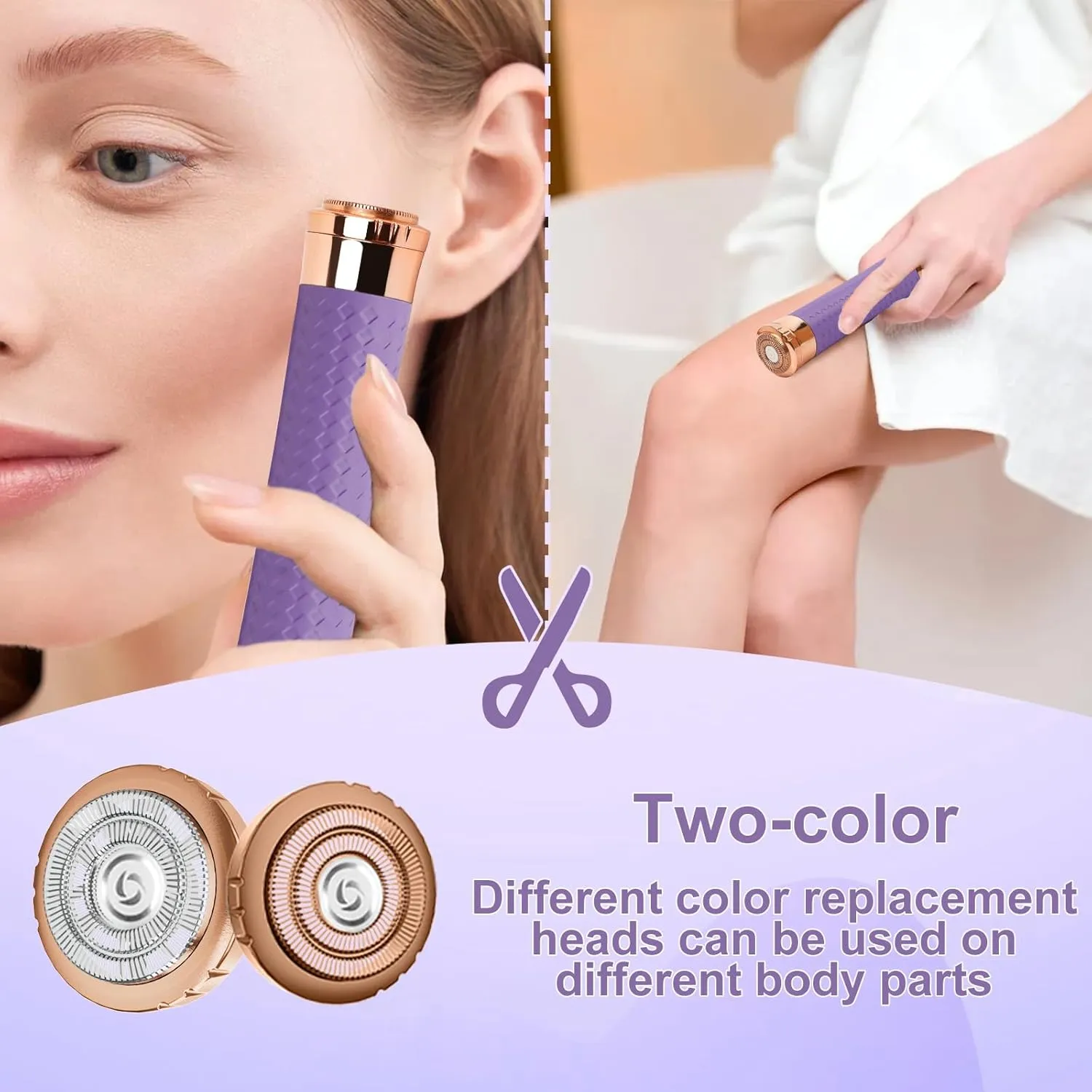 Facial Hair Remover for Women, Painless Rechargeable Hair Removal Device, Comes with 2 Replacement Heads, Portable Electric Shaver/Razors for Face, Chin, Upper Lip, arms (Cinnamon)