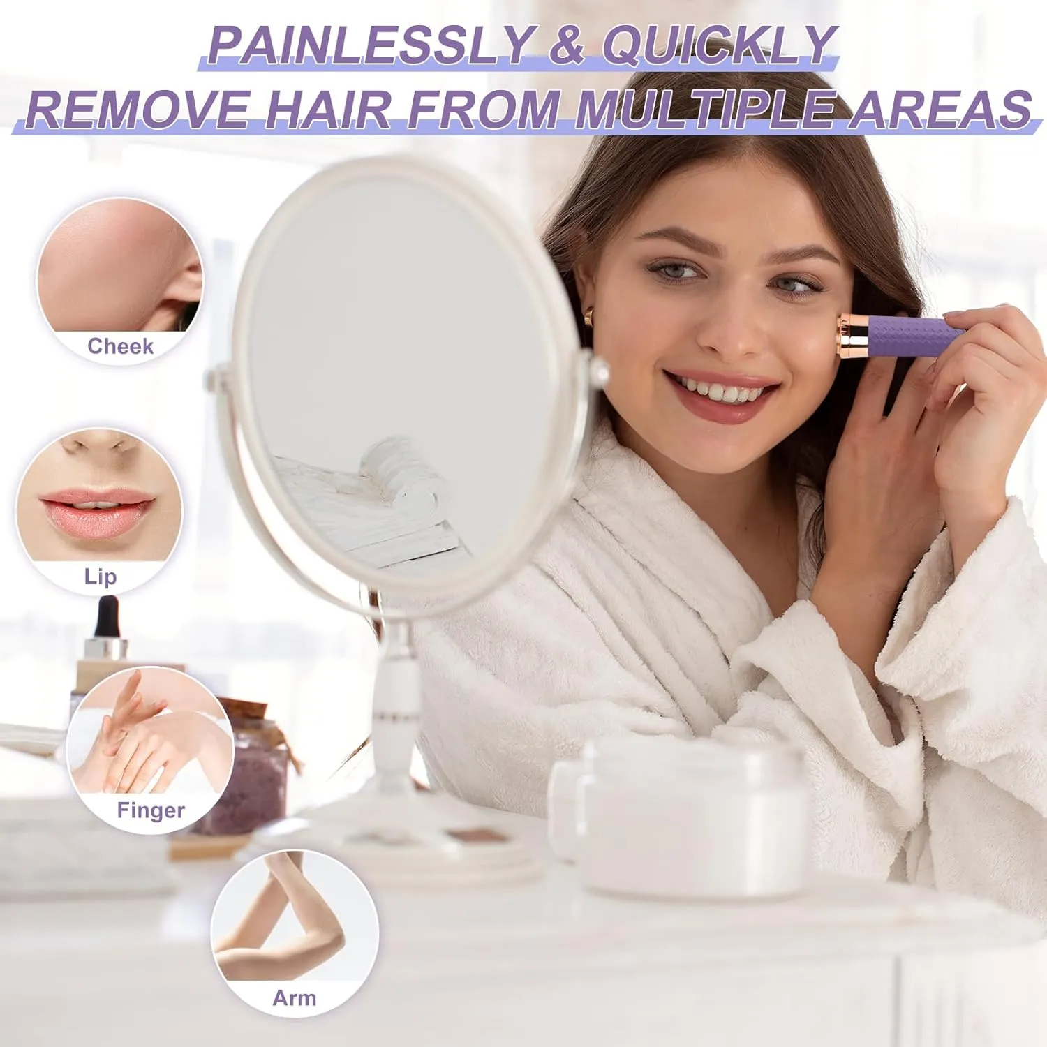 Facial Hair Remover for Women, Painless Rechargeable Hair Removal Device, Comes with 2 Replacement Heads, Portable Electric Shaver/Razors for Face, Chin, Upper Lip, arms (Cinnamon)