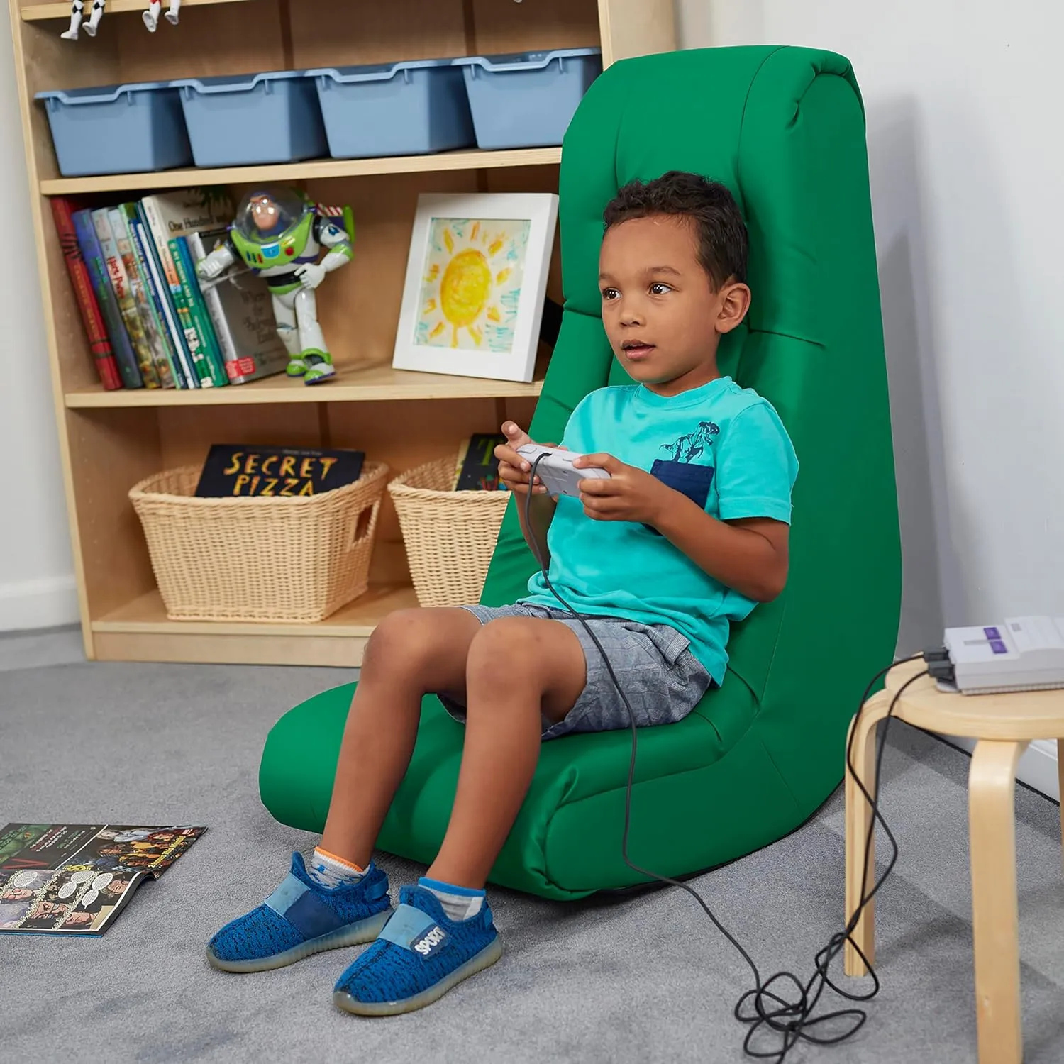 Factory Direct Partners Soft Tufted Floor Rocker - Cushioned Ground Chair for Kids Teens and Adults - Great for Reading, Gaming, Meditating, TV - Green, 10488-GN