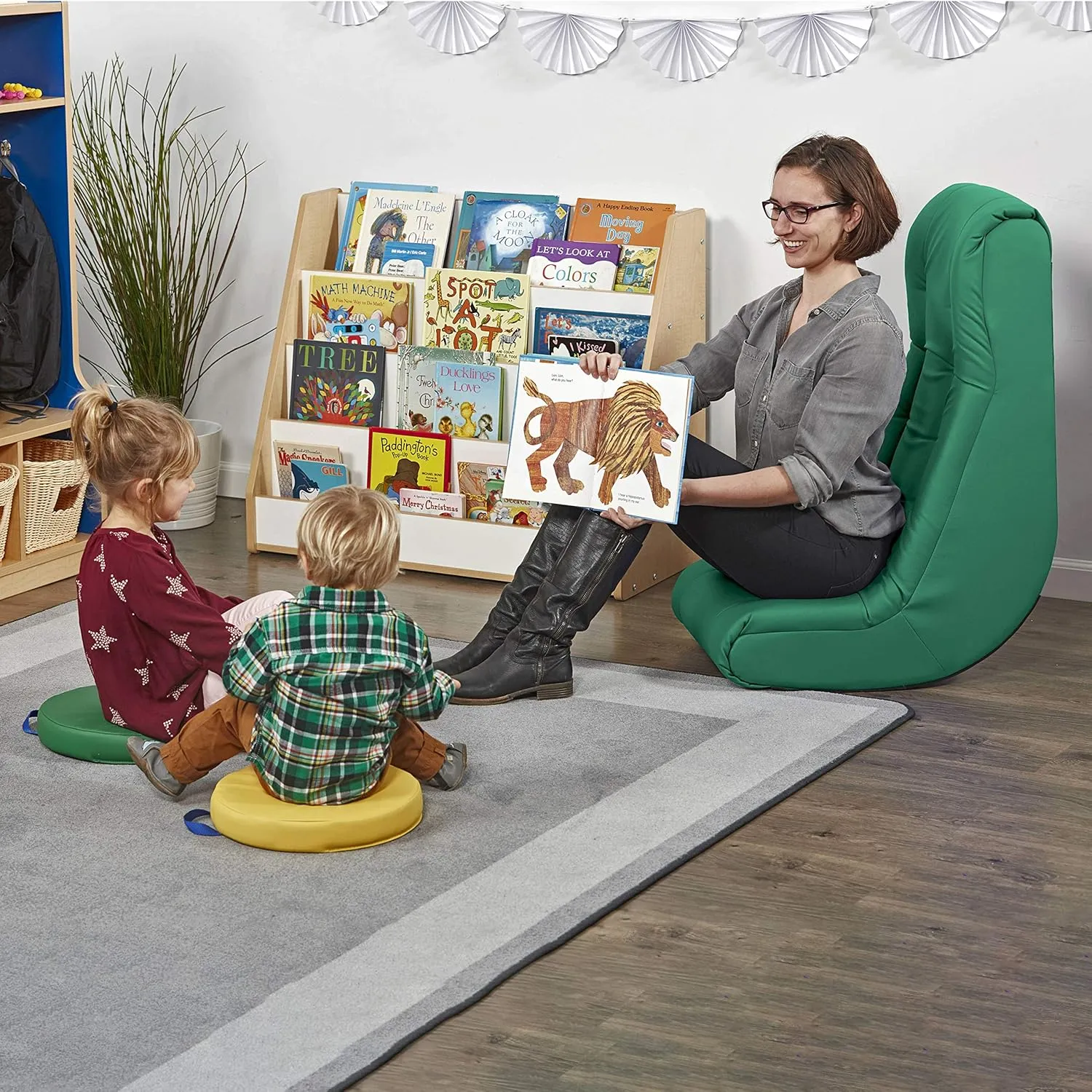 Factory Direct Partners Soft Tufted Floor Rocker - Cushioned Ground Chair for Kids Teens and Adults - Great for Reading, Gaming, Meditating, TV - Green, 10488-GN