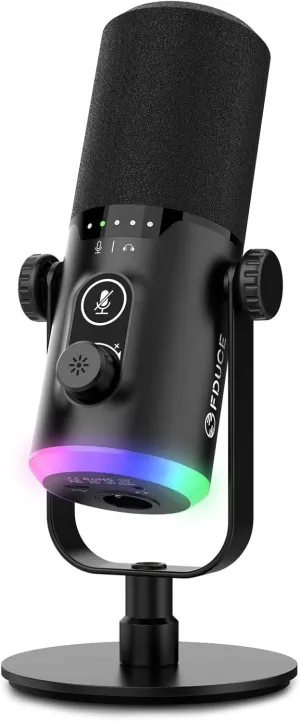 FDUCE USB/XLR Gaming Microphone kit, Dynamic PC Mic for Podcasting Streaming, Computer RGB Mic Kit with Desktop Stand, Mute Button and Headphone Jack, for Recording, Vocal Voice-Over (D30)